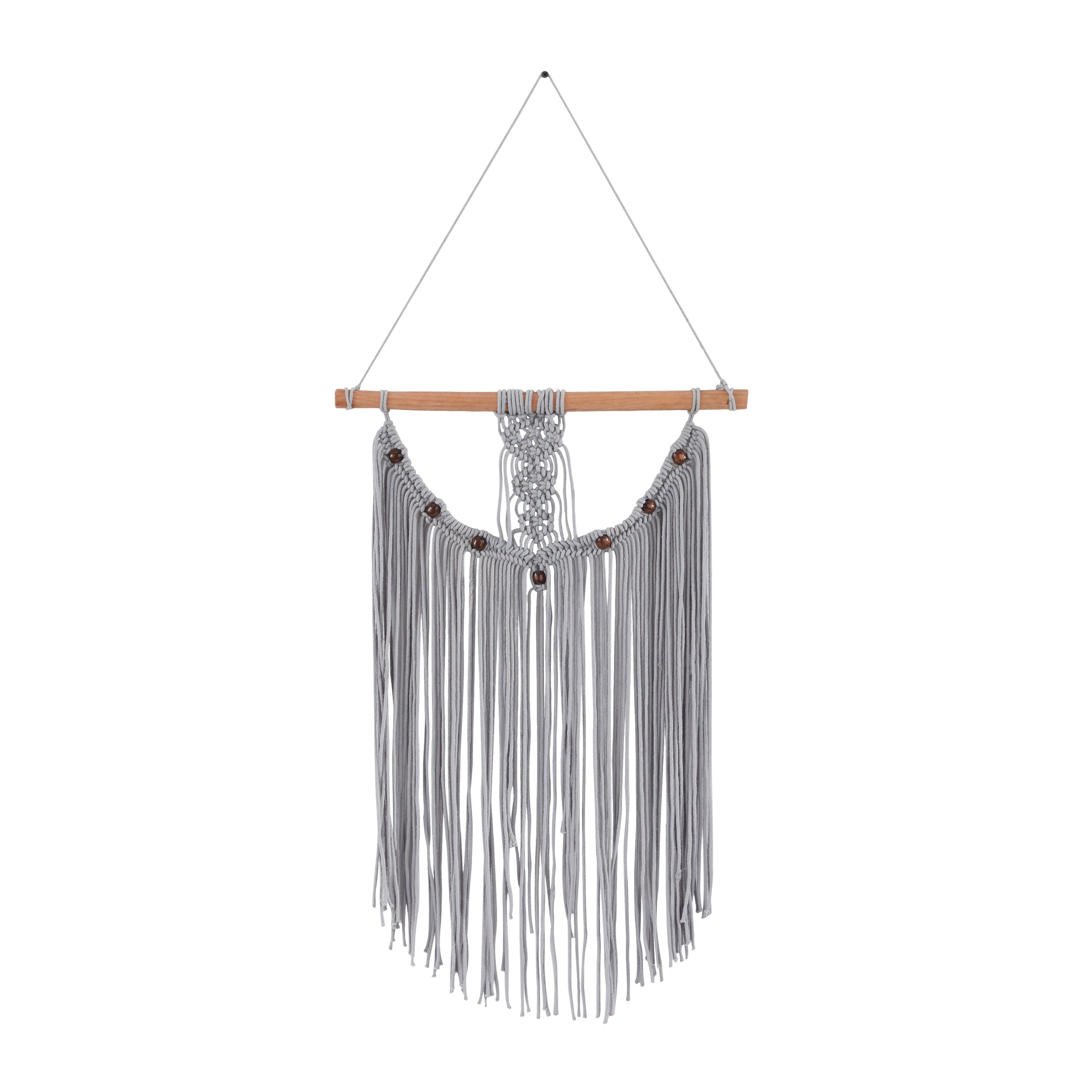 Cotton Handmade Intricately Weaved Macrame Wall Decor with Beaded Fringe Tassels - Gray or Cream