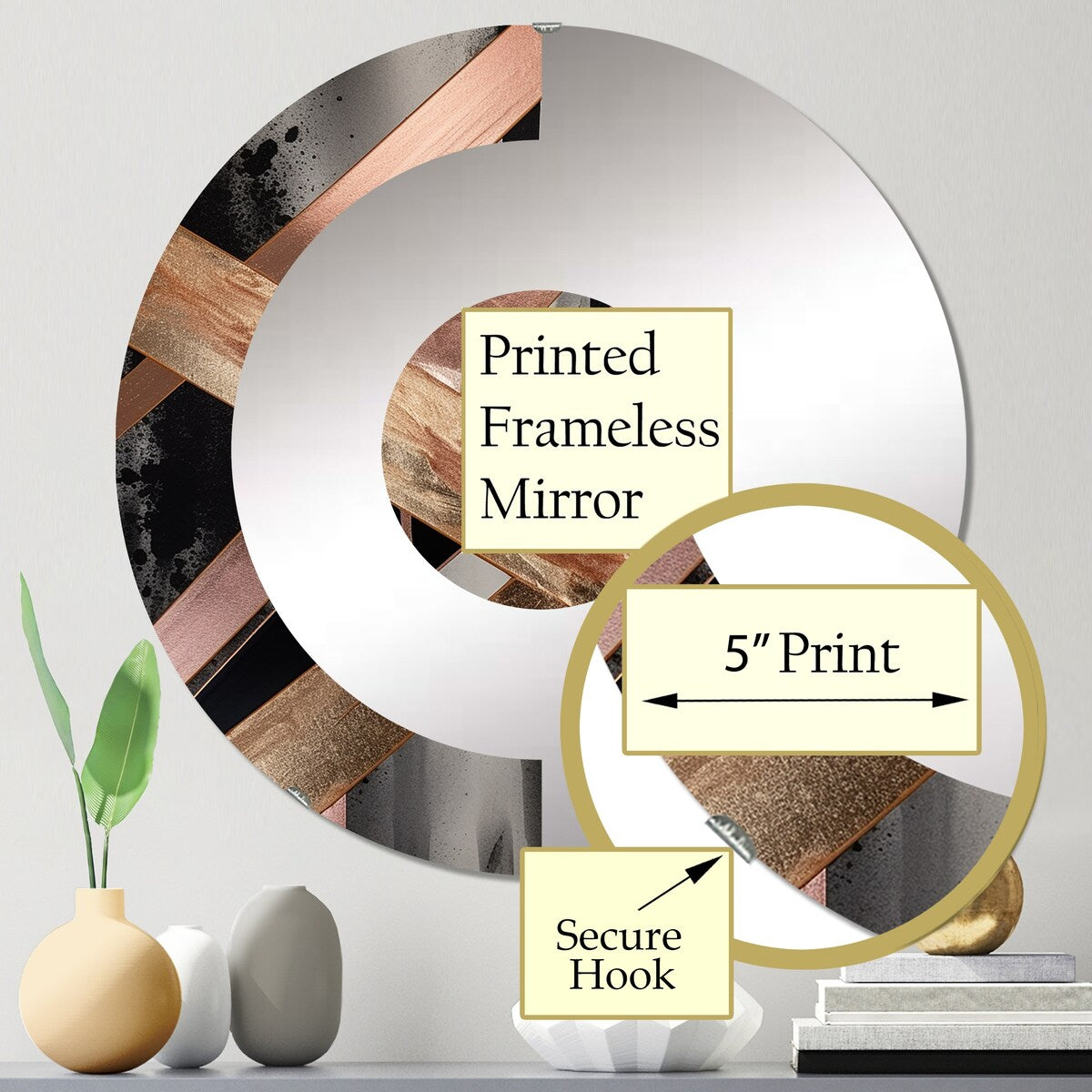 Designart Metallic Stripes And Circles III - Modern Abstract Marble Half Circle Wall Mirror