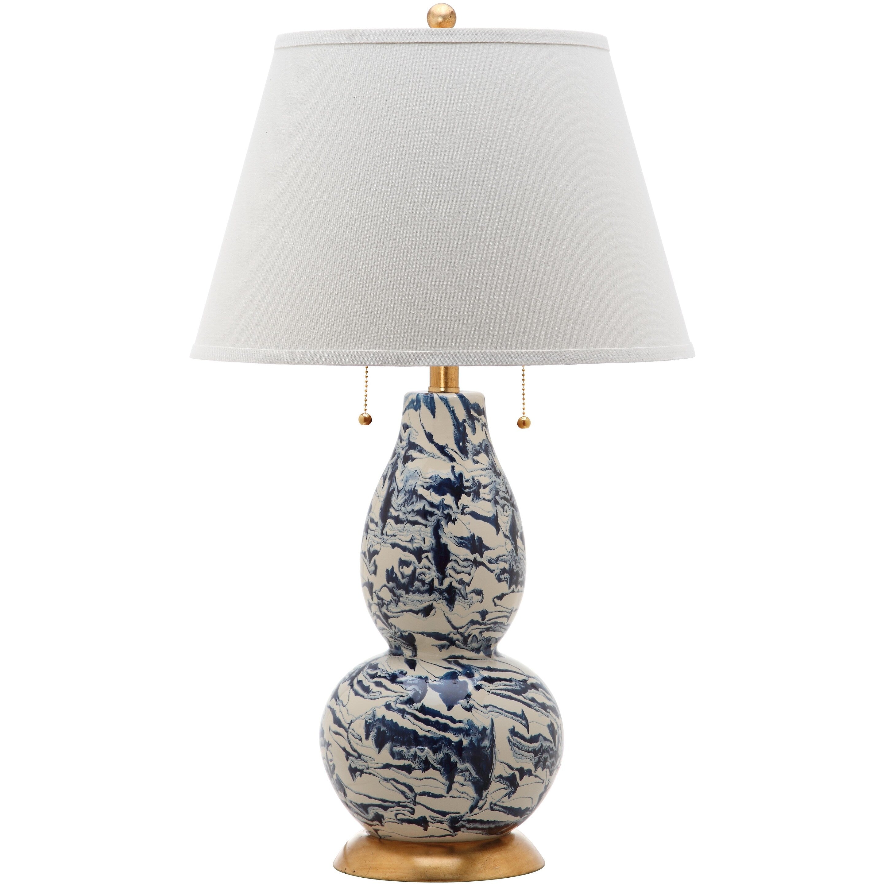 SAFAVIEH Lighting Sebrina 29-inch Navy And White Color Swirls Glass Table Lamp (Set of 2) - 17x17x28 - 17Wx17Dx28H