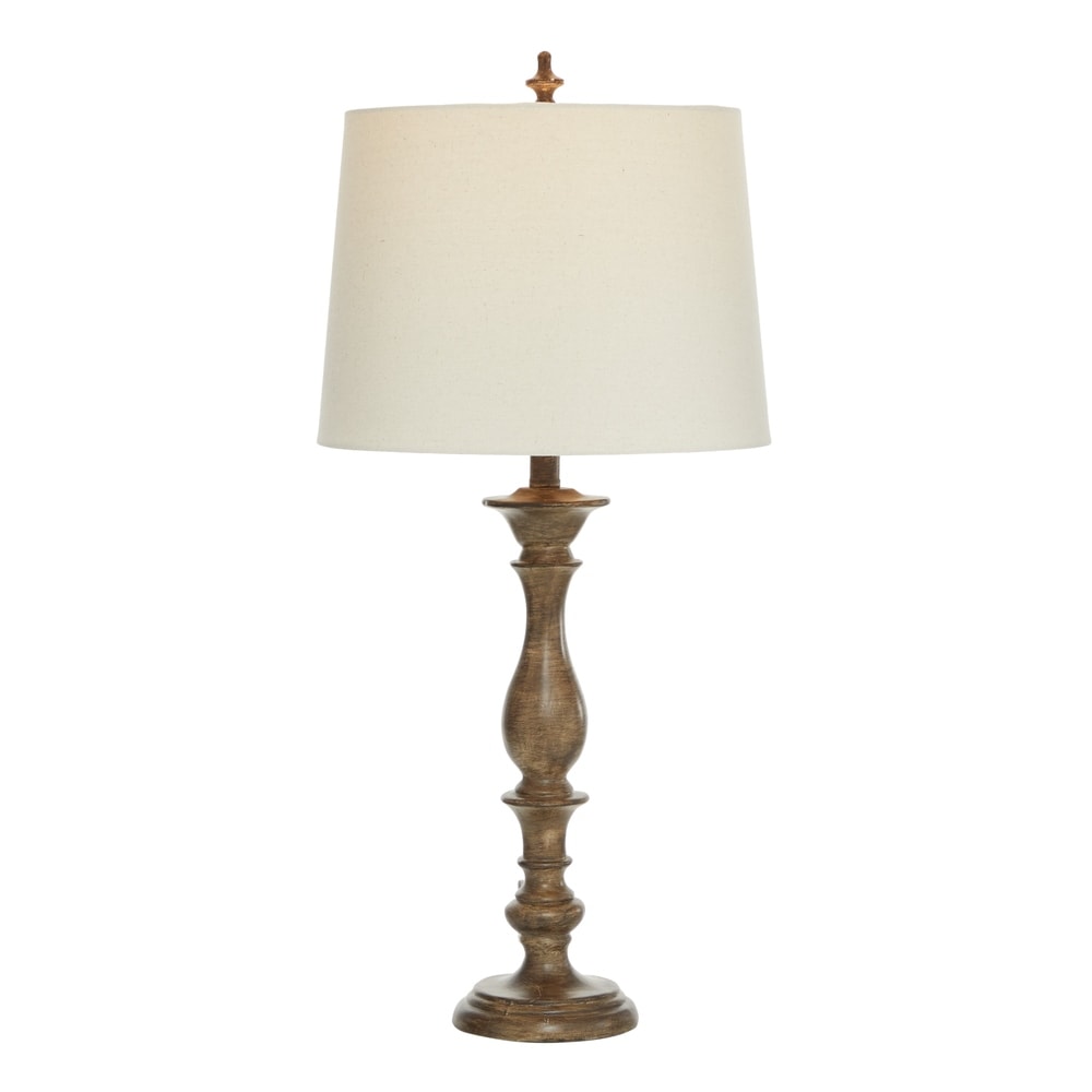 Brown Polystone Traditional Table Lamp (Set of 2) - 15 x 32