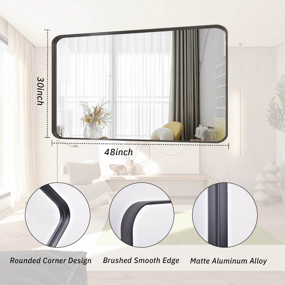 Wide Edge Wall Mirror Rectangle Bathroom Metal Frame Vanity Mirror