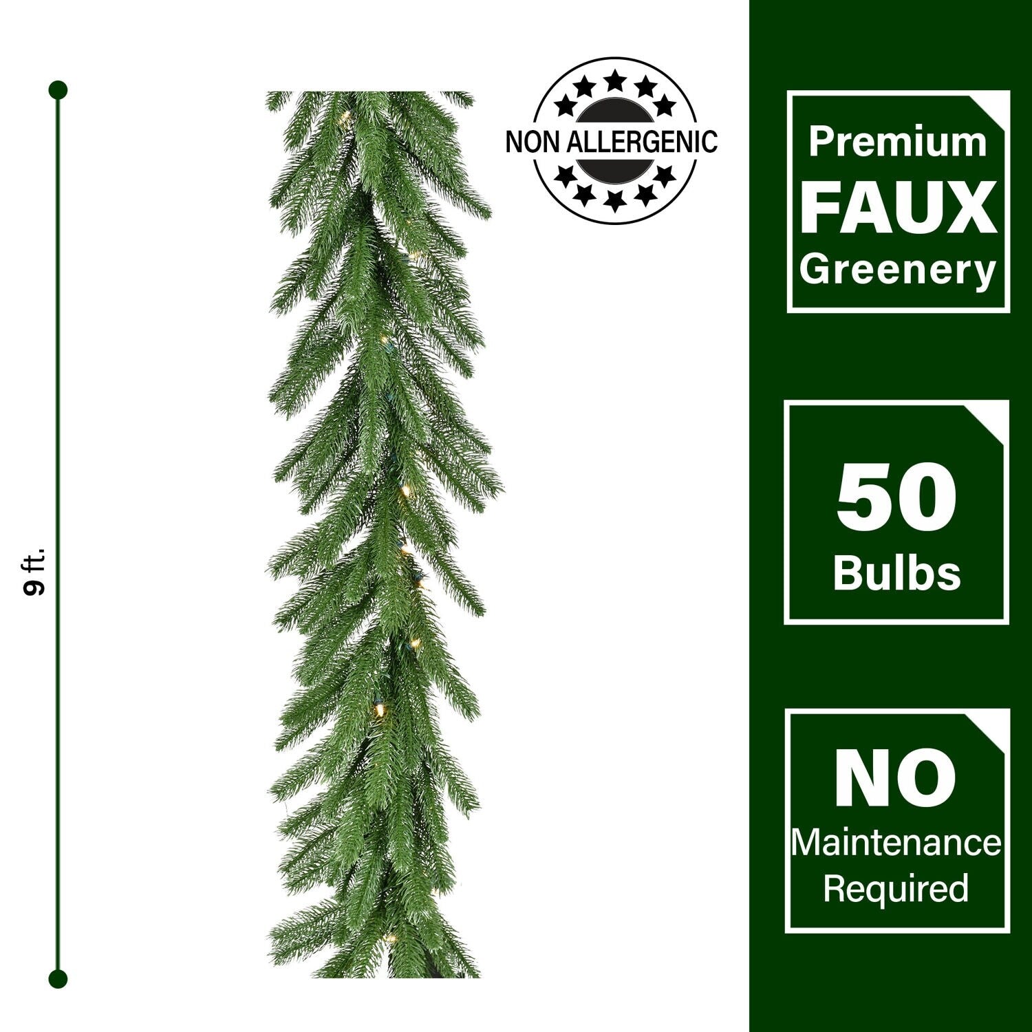 Fraser Hill Farm 9-Ft. Green Fir Garland with Warm White LED Lights