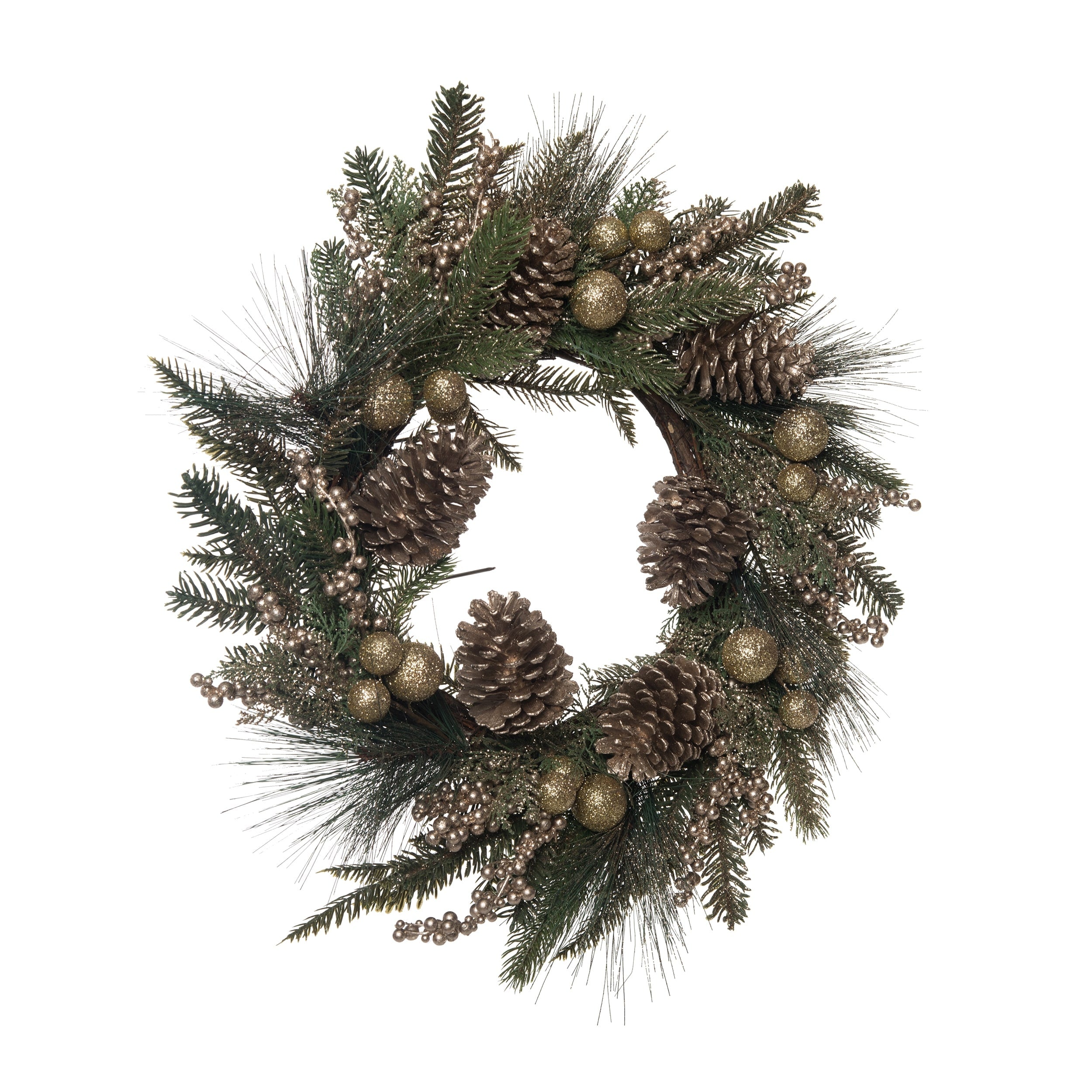 Transpac Artificial 24 in. Multicolor Christmas Pine Wreath - Green/Brown/Gold