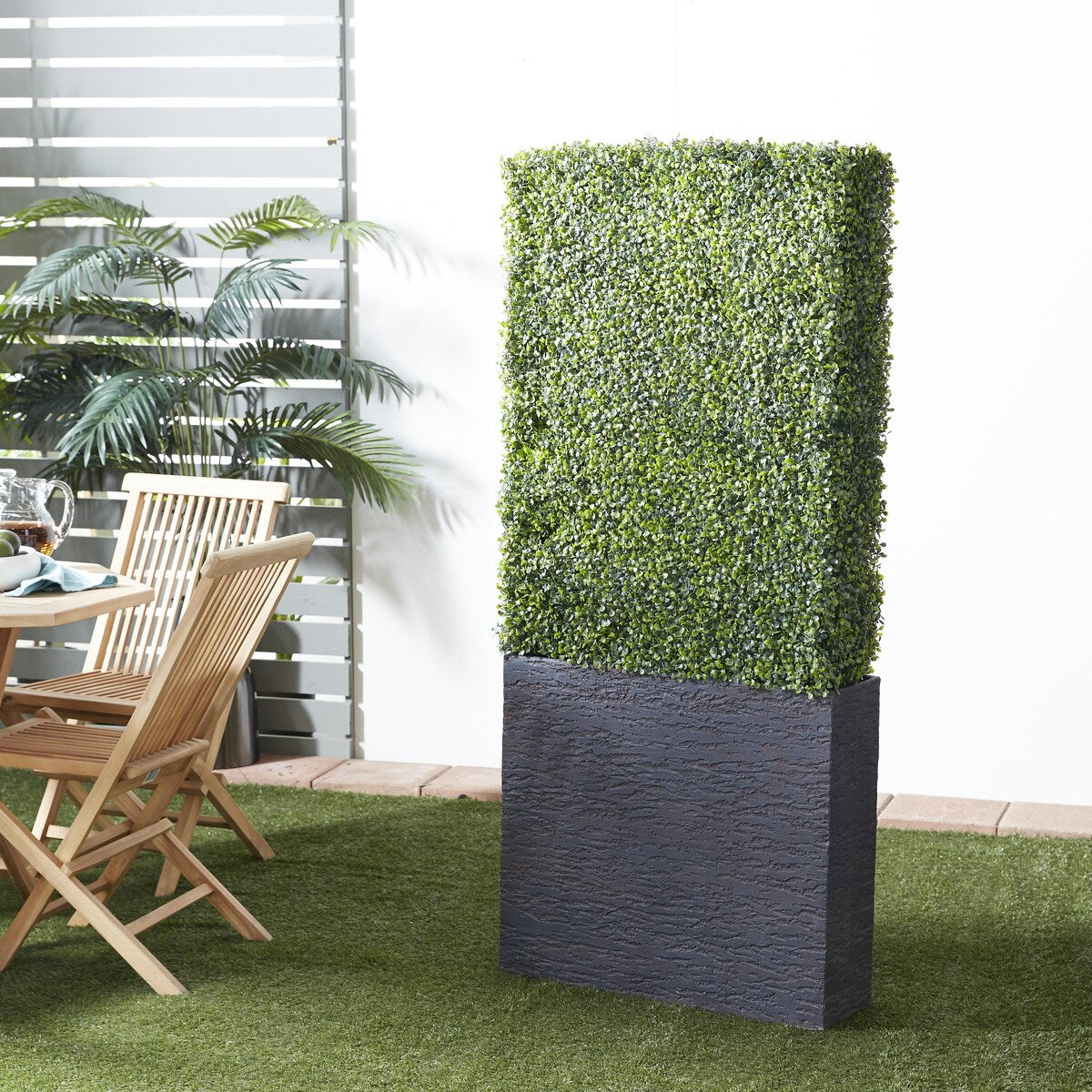 Faux Foliage Boxwood Hedge Tall Topiary with Realistic Leaves and Black or White Planter Box - Green - Roche River Decor