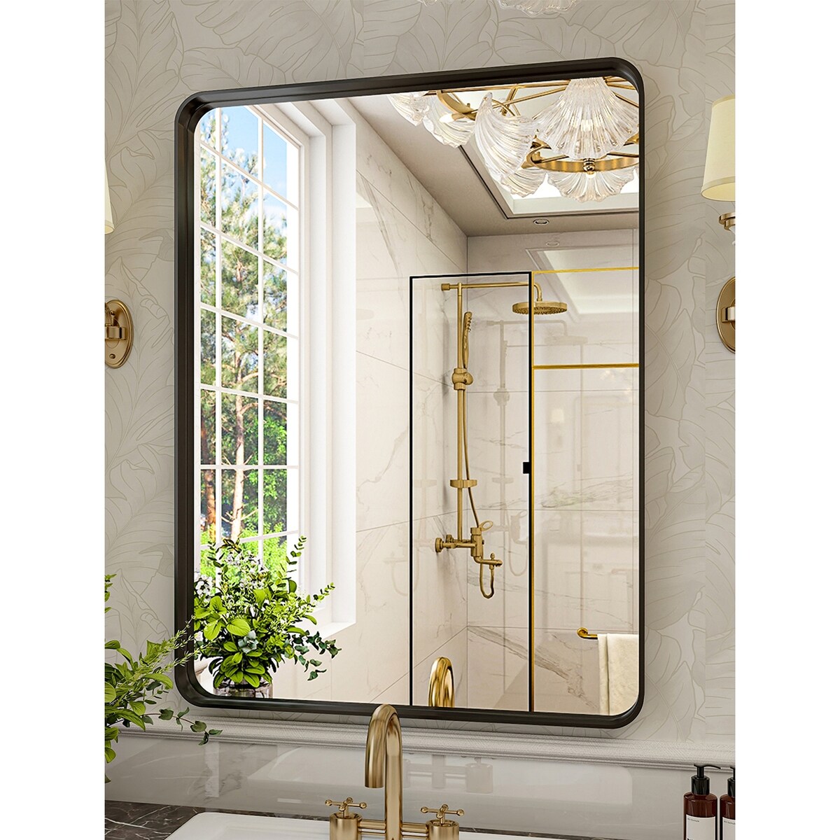 Wide Edge Wall Mirror Rectangle Bathroom Metal Frame Vanity Mirror