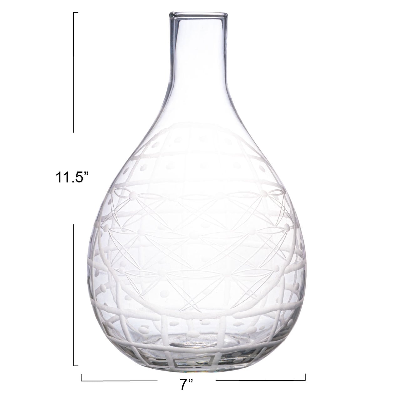 Hand-Blown Etched Reclaimed Glass Pitcher - 7.0L x 7.0W x 11.5H - 7.0L x 7.0W x 11.5H