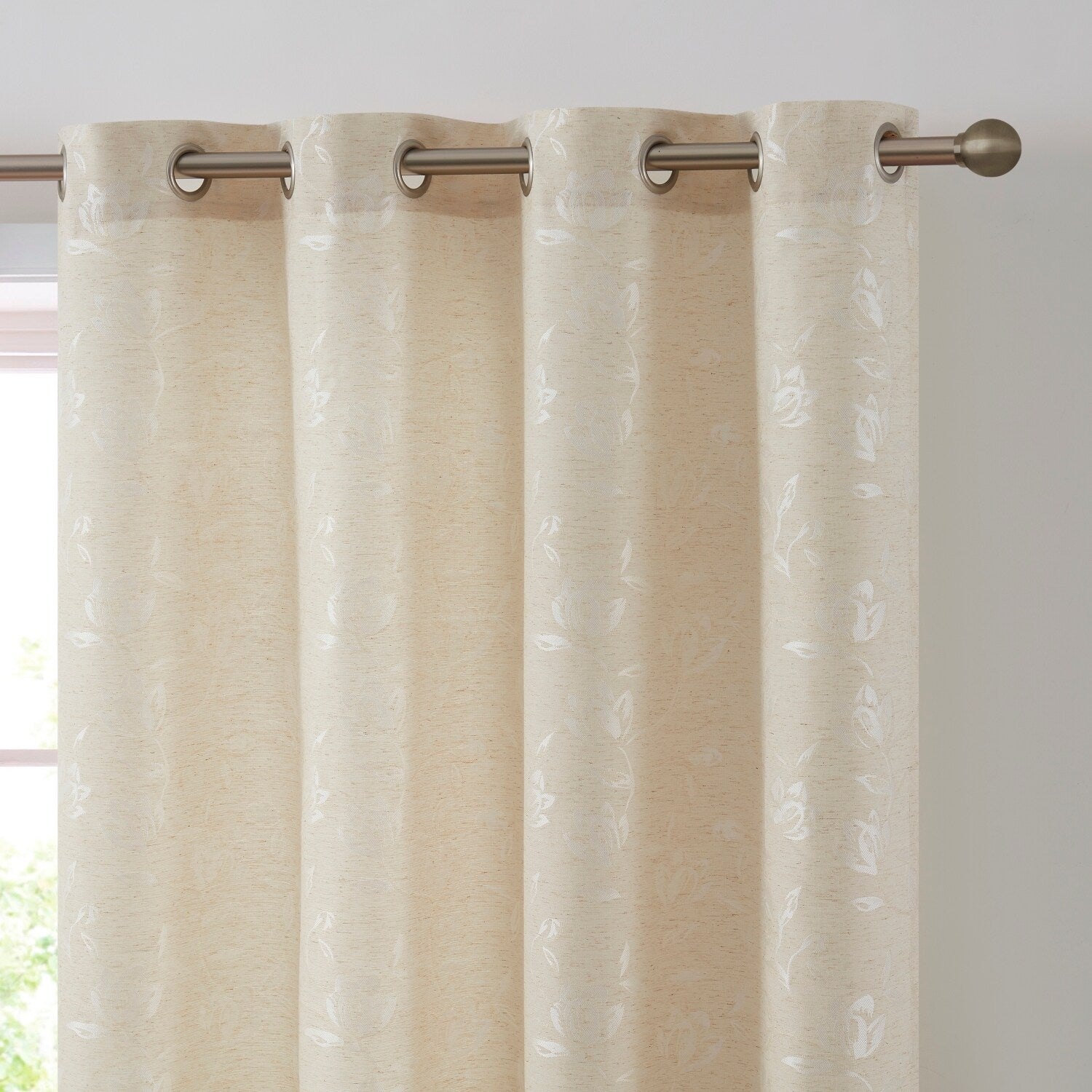 HLC.me Zoey Burlap Flax Linen Floral Jacquard Light Filtering Transparent WindowGrommet Curtain Panels, 2 Panels