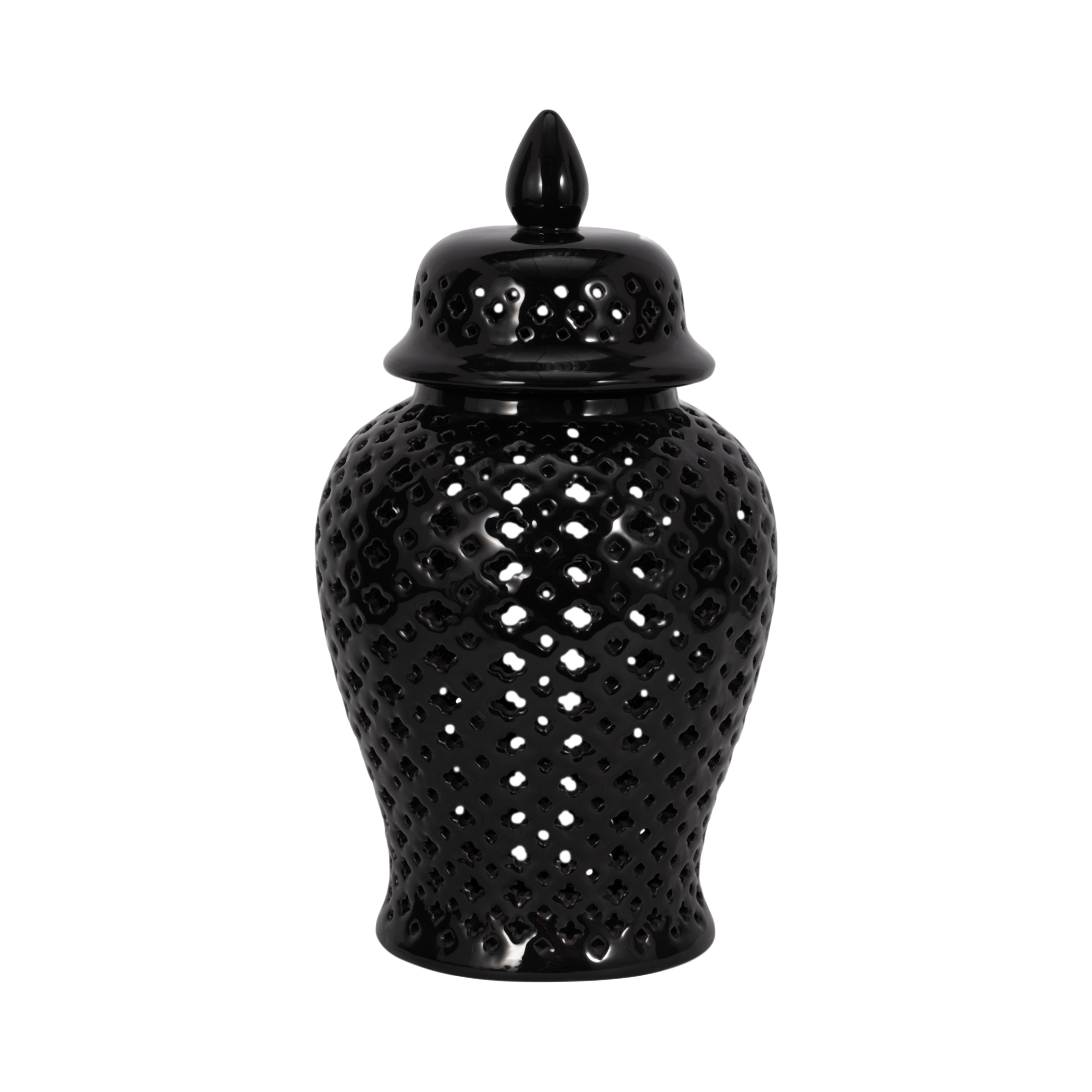 Sagebrook Home Neutral Modern Ceramic Cut Out Temple Jar with Lid