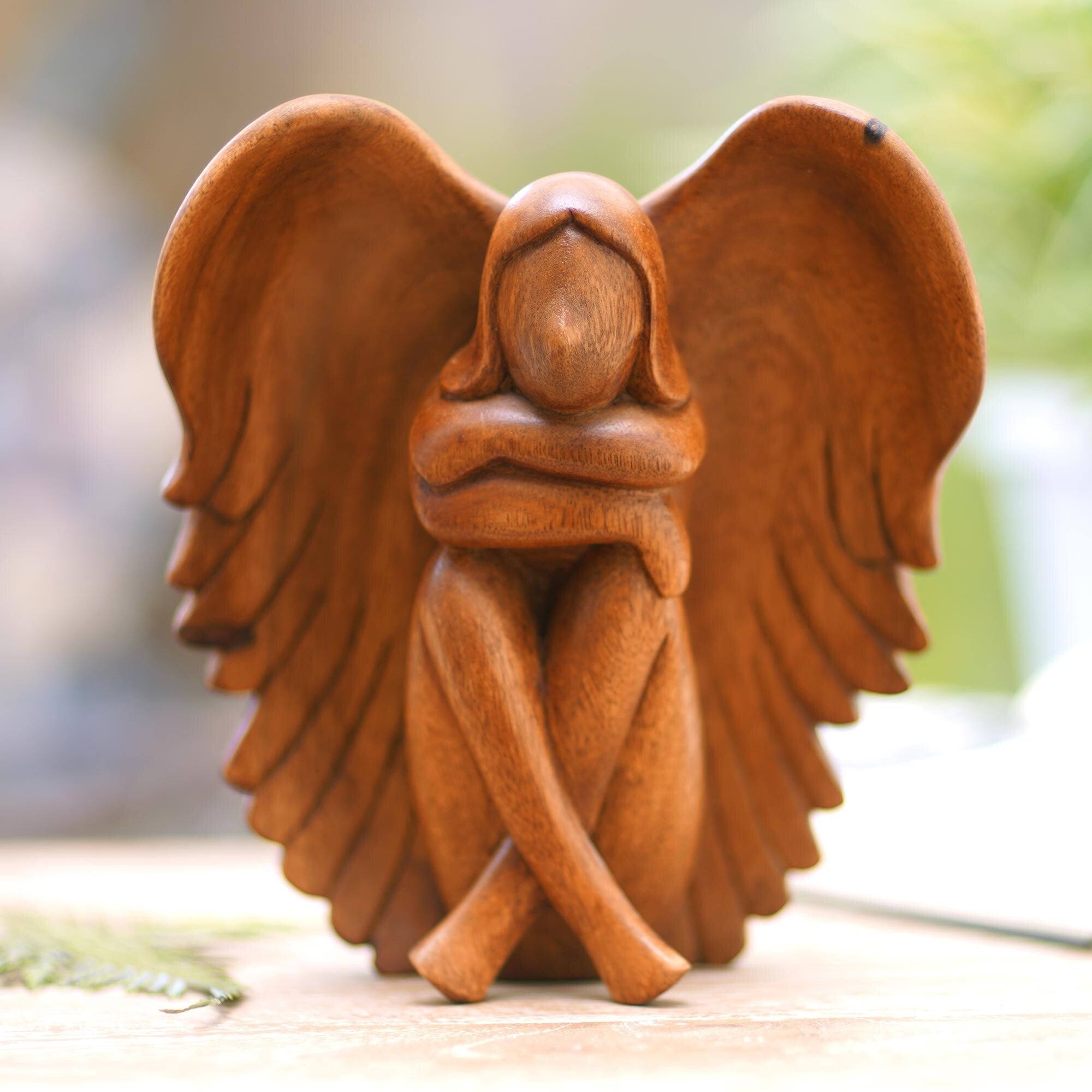 Novica Handmade Dreamy Angel Wood Sculpture