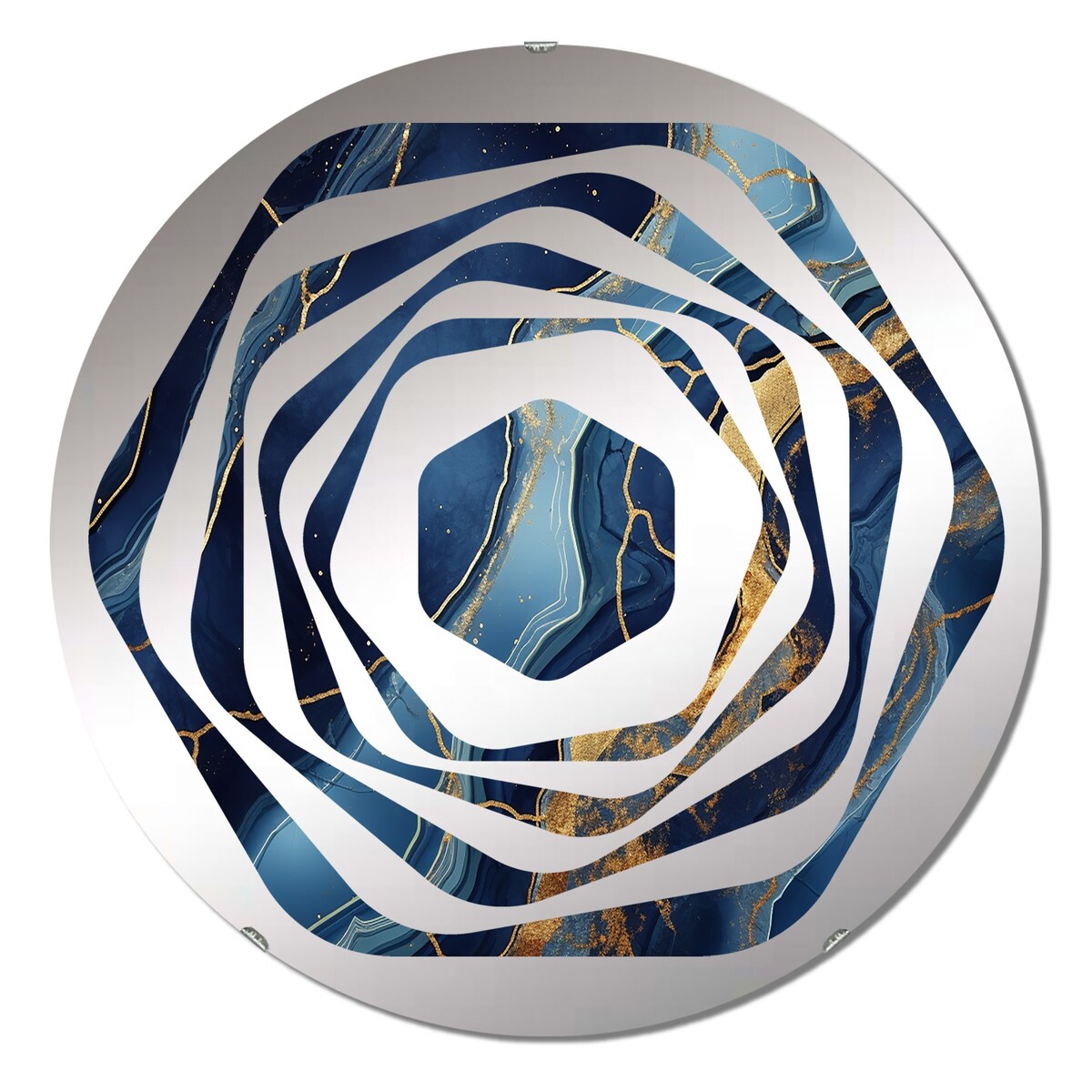 Designart Blue and gold Abstract Marble Mirage IV - Modern Abstract Marble Amorphe Decorative Mirror