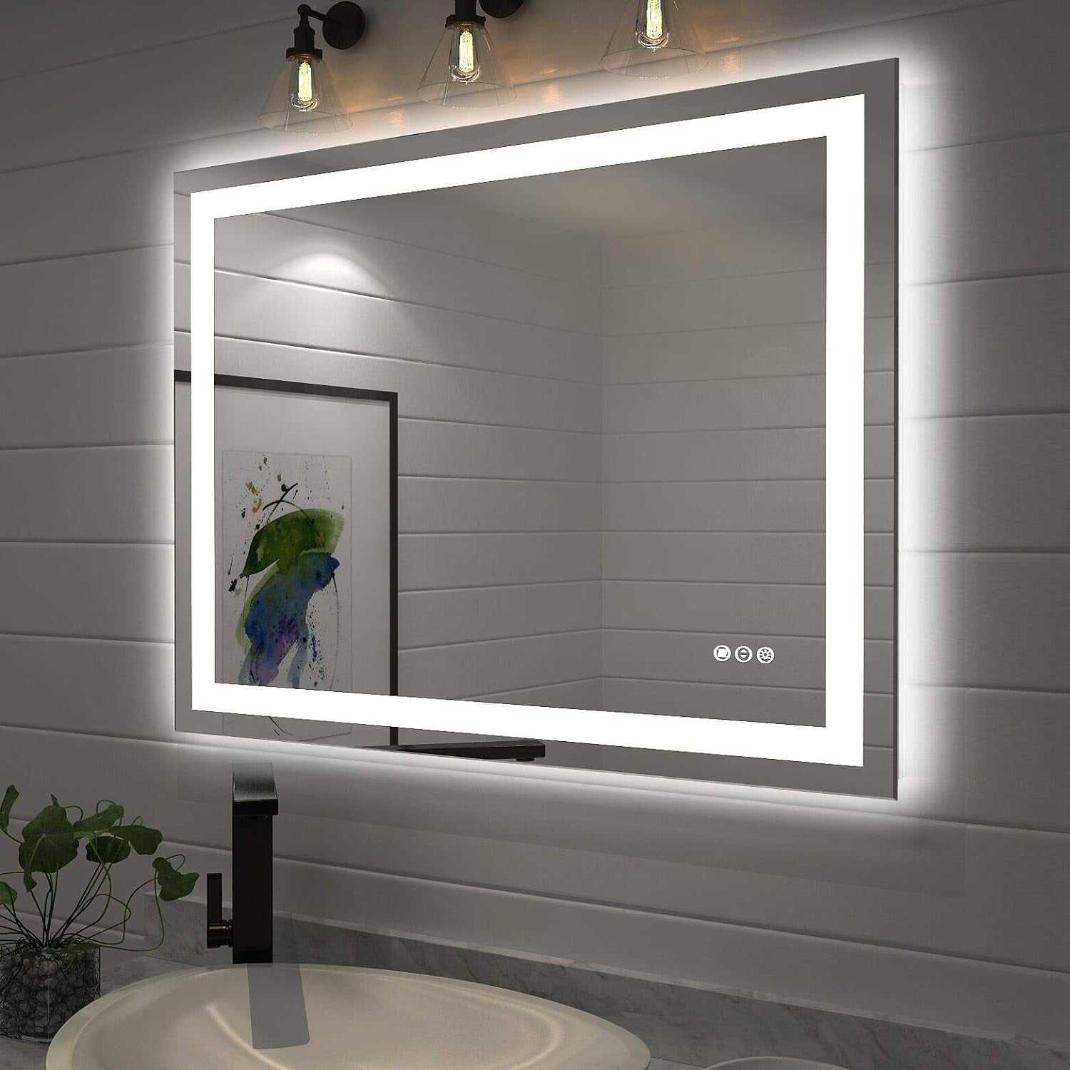 KIOTEE LED Mirror Lights Anti-Fog Frameless Bathroom Vanity Mirror in Tempered Glass