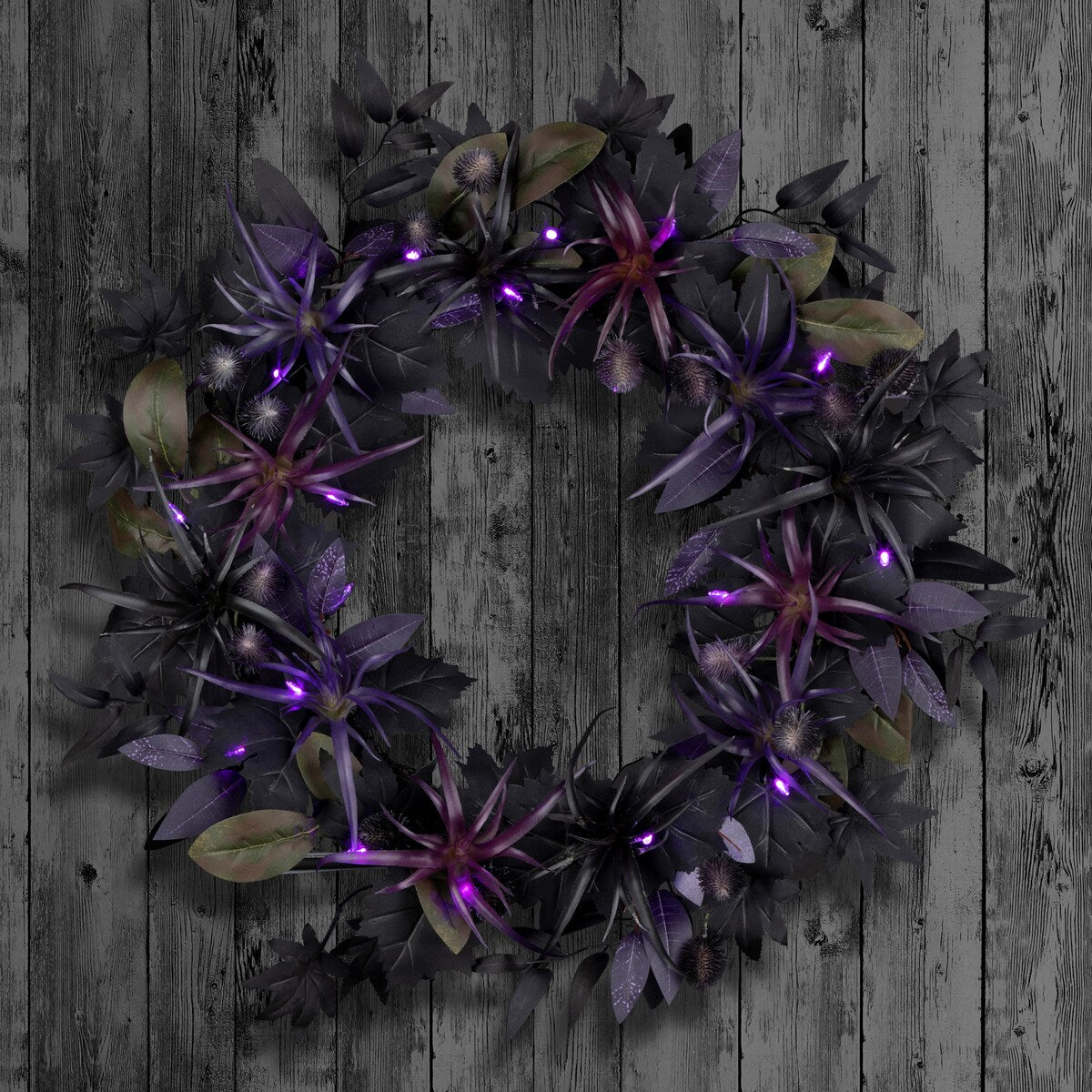 National Tree Company 24 Artificial Scare in the Air Halloween Wreath, 30 Purple LED Lights, Battery Operated