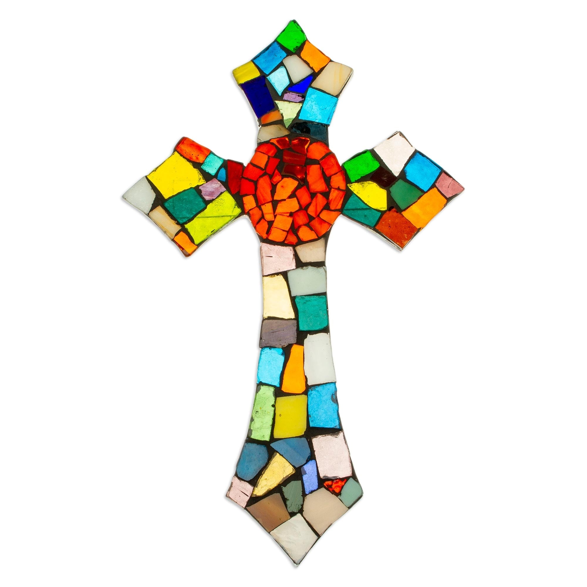 NOVICA Stained Glass 'Fire of Faith' Wall Cross (Mexico)