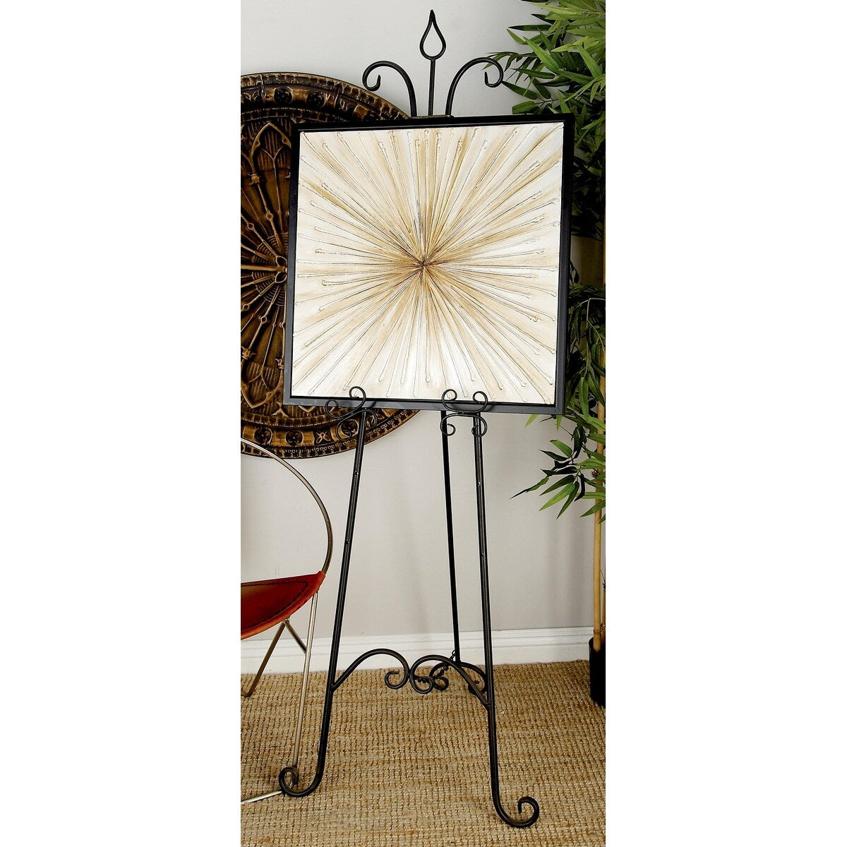 Metal Scroll Extra Large Adjustable 3 Tier Display Easel with Chain Support - Black - Roche River Decor