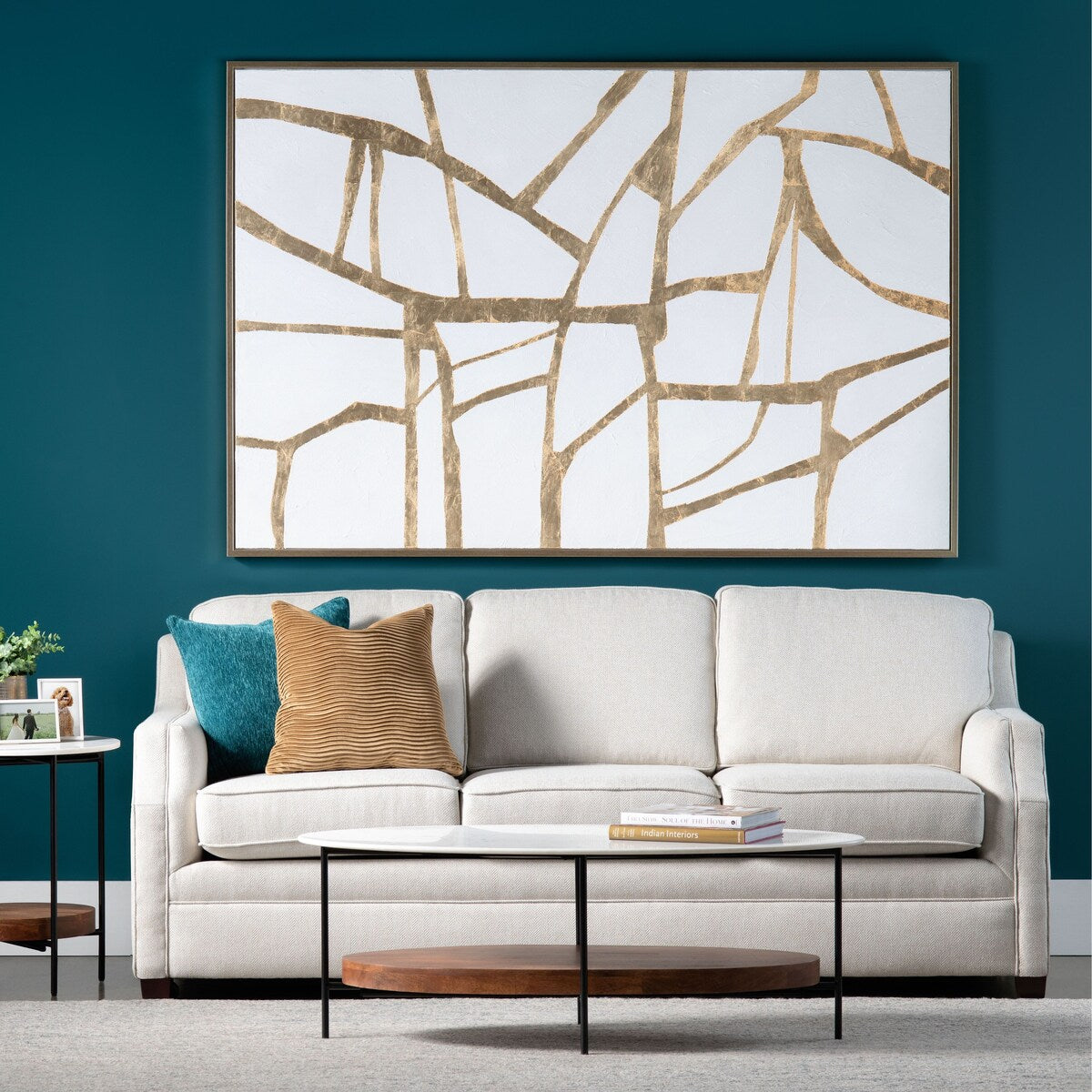 Gold Lines Canvas Wall Art with Gold Frame