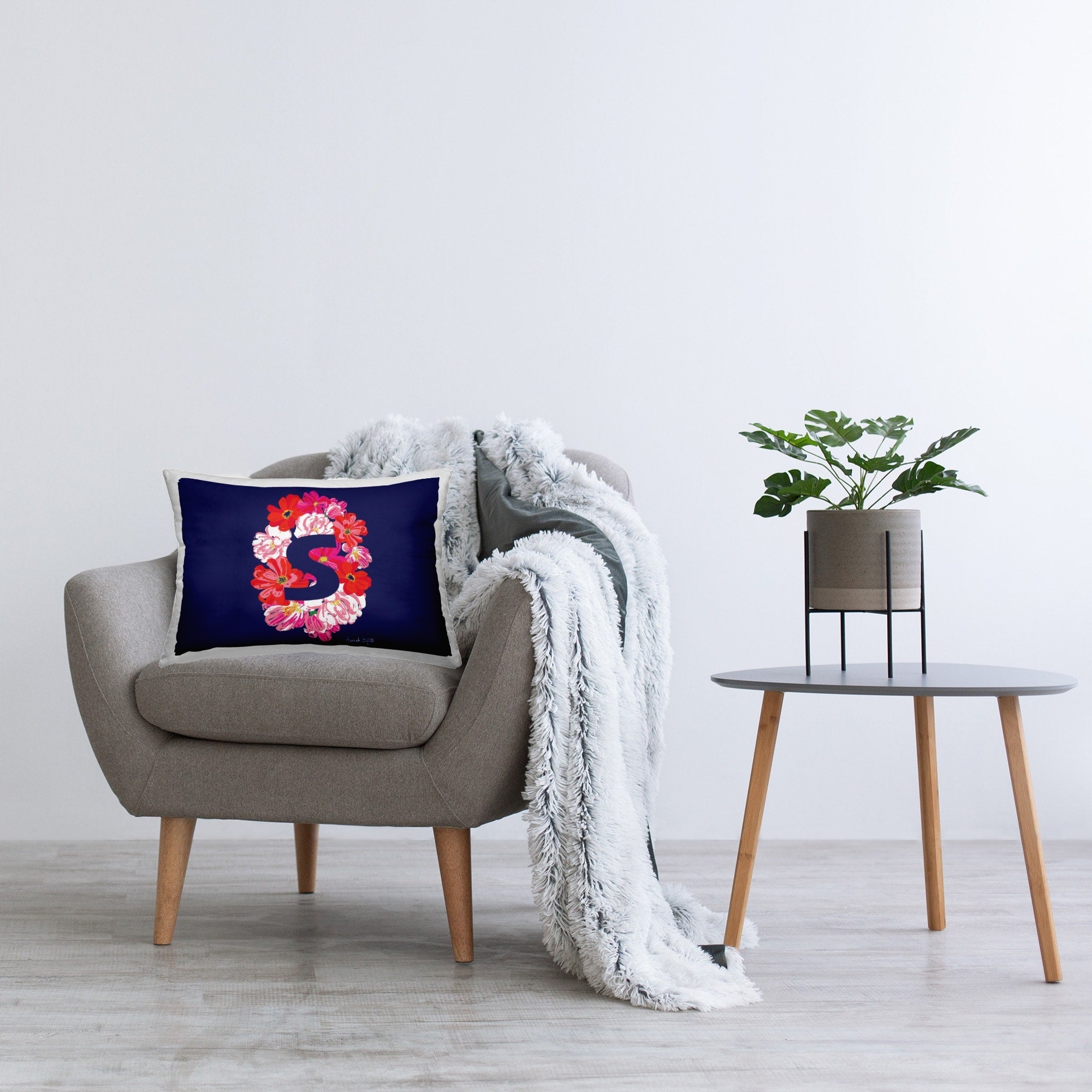 Stupell Floral Initial Letter S Decorative Printed Throw Pillow Design by Hannah Louise Byatt