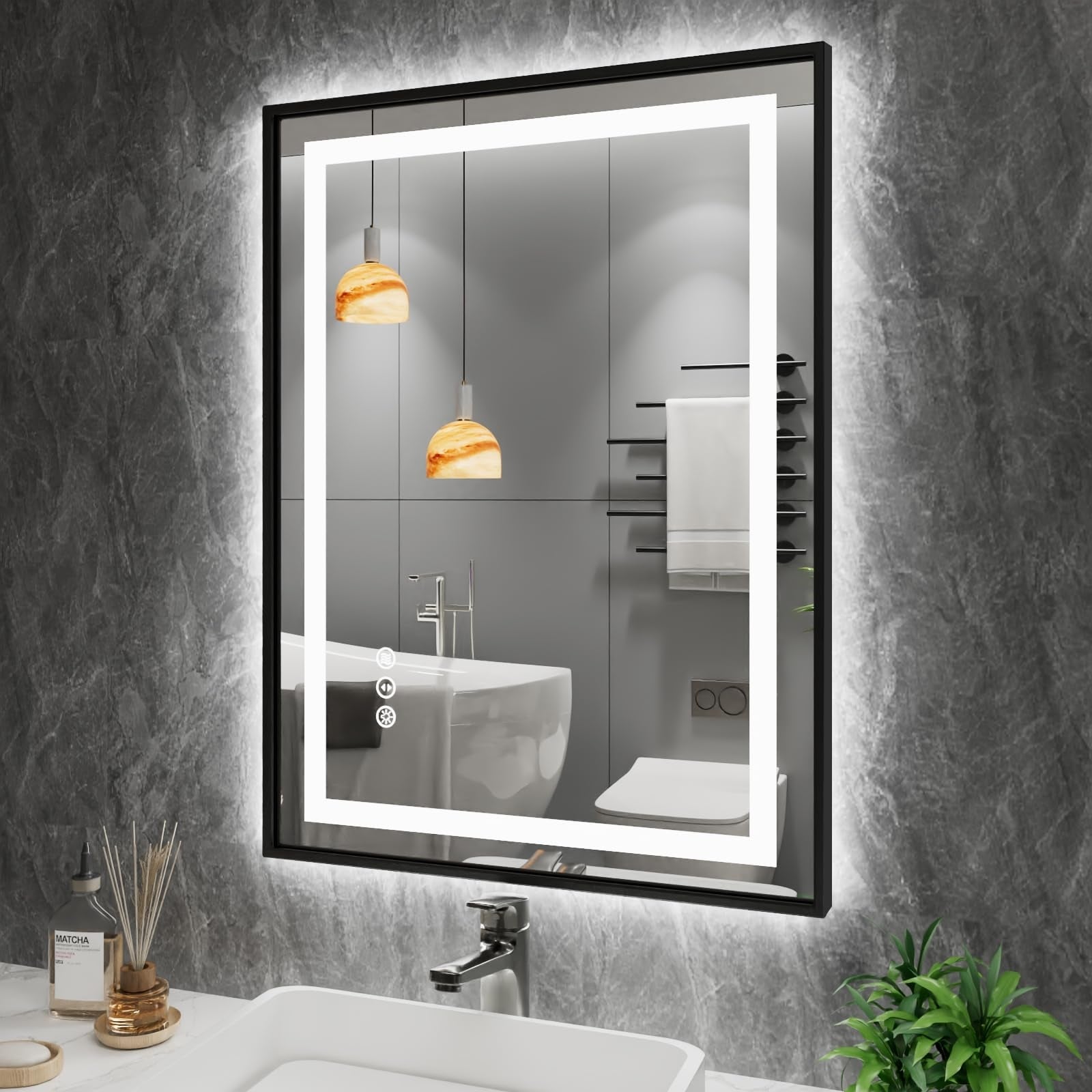 KIOTEE Super Bright Front & Back LED Lighted Anti-Fog Wall Bathroom Vanity Mirror in Tempered Glass