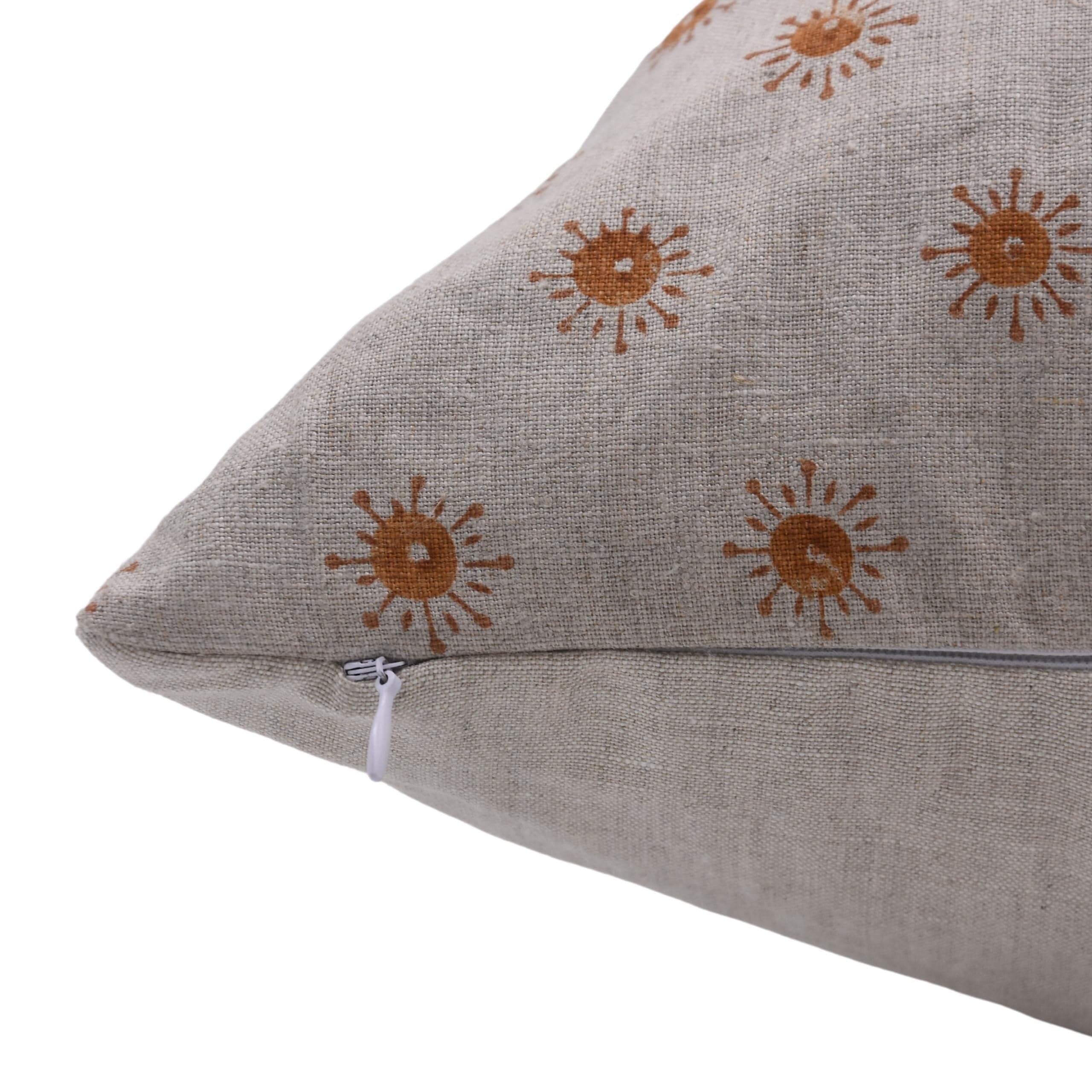 Linen Bohemian Block print pillow Cover- Happy Bloom