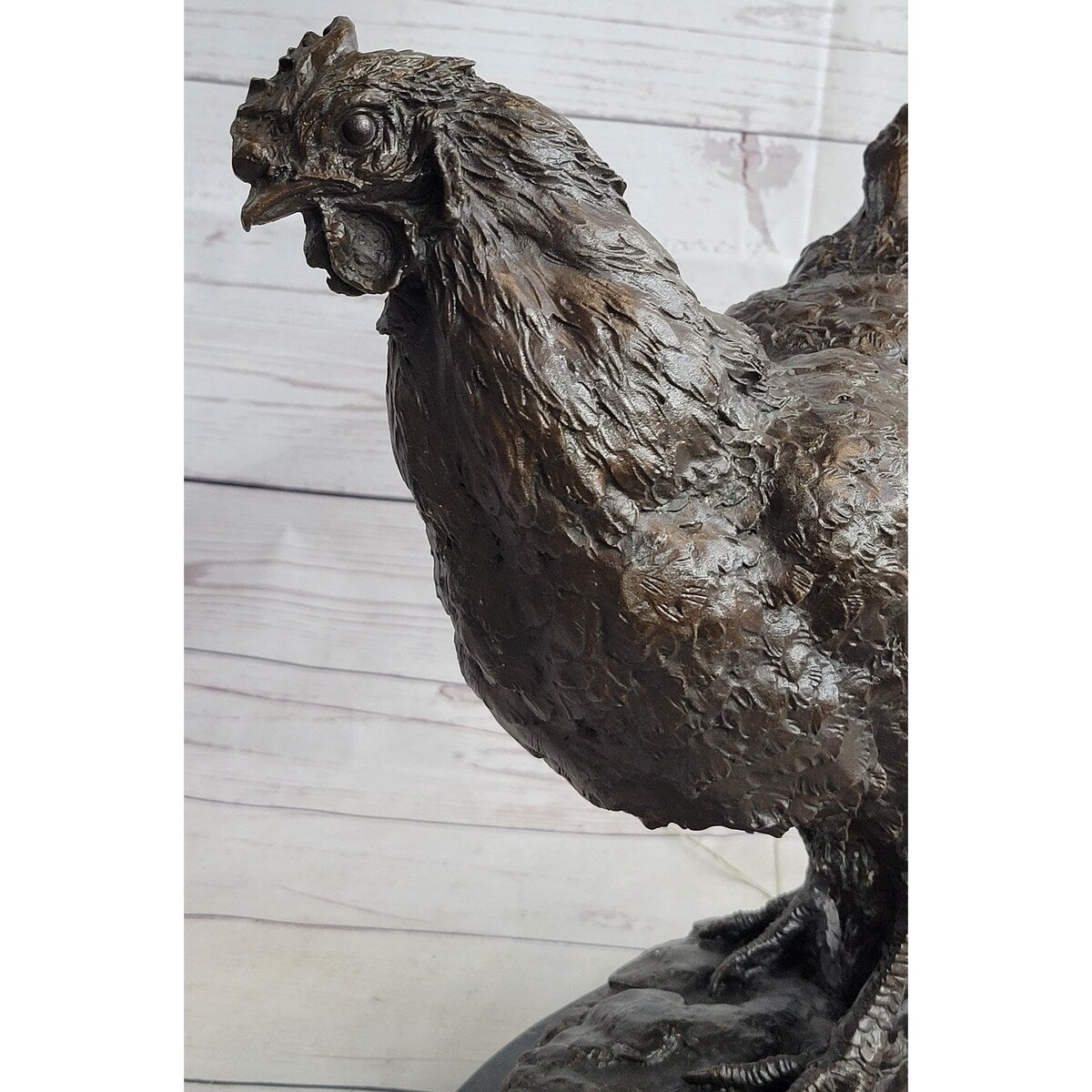 Bronze Sculpture Large Chicken Rooster Farm Animal Home Decor Marble Figurine