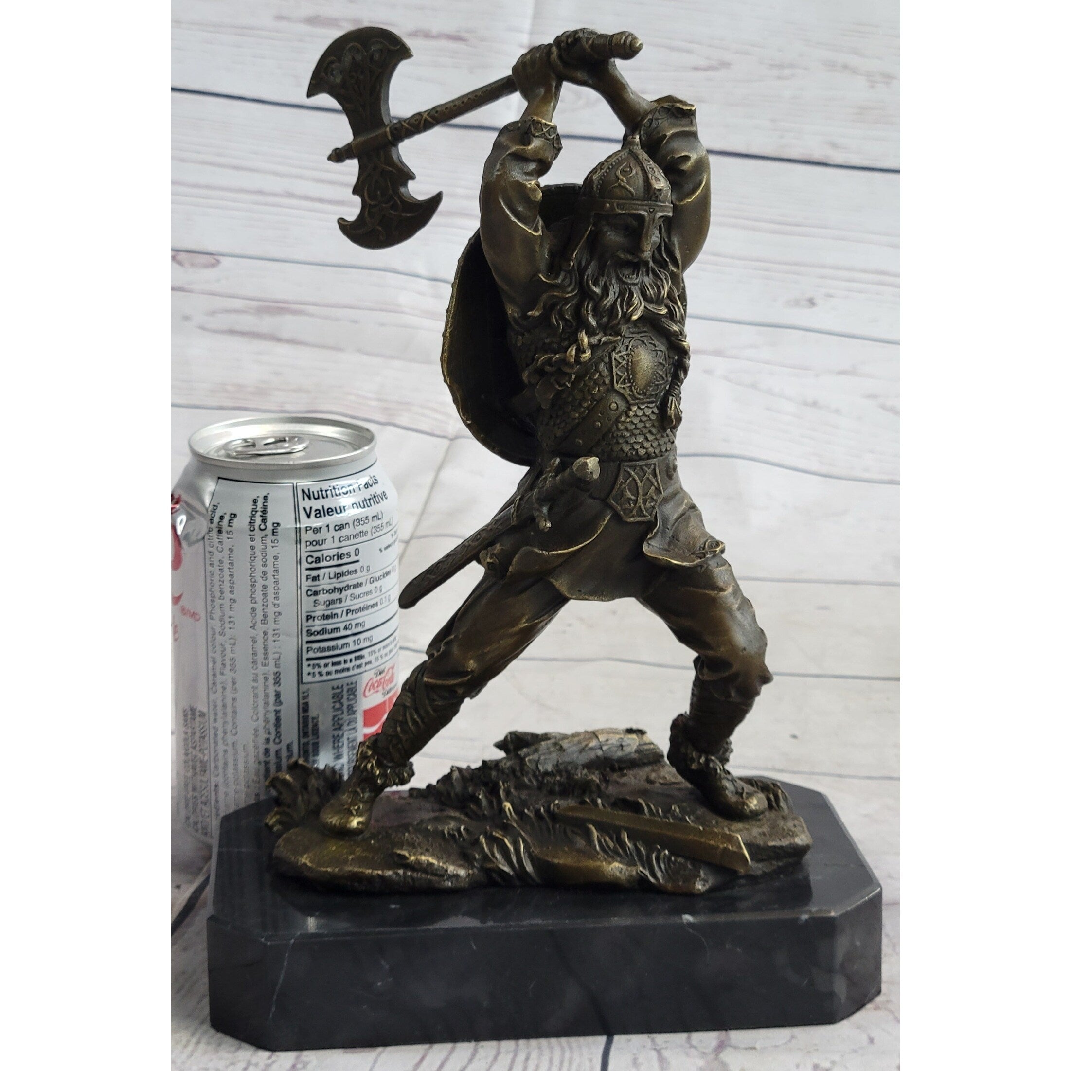 Nordic Viking Norse Warrior W/ Battle Axe Bronze Statue Sculpture Original Art 10 Inches X 7 Inches