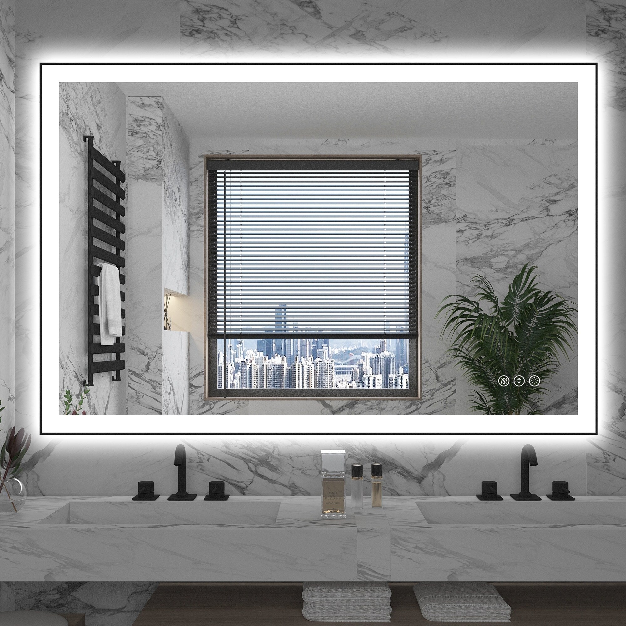 Rectangular Aluminum Framed Backlit and Front Light LED Wall Bathroom Vanity Mirror in Black - N/A