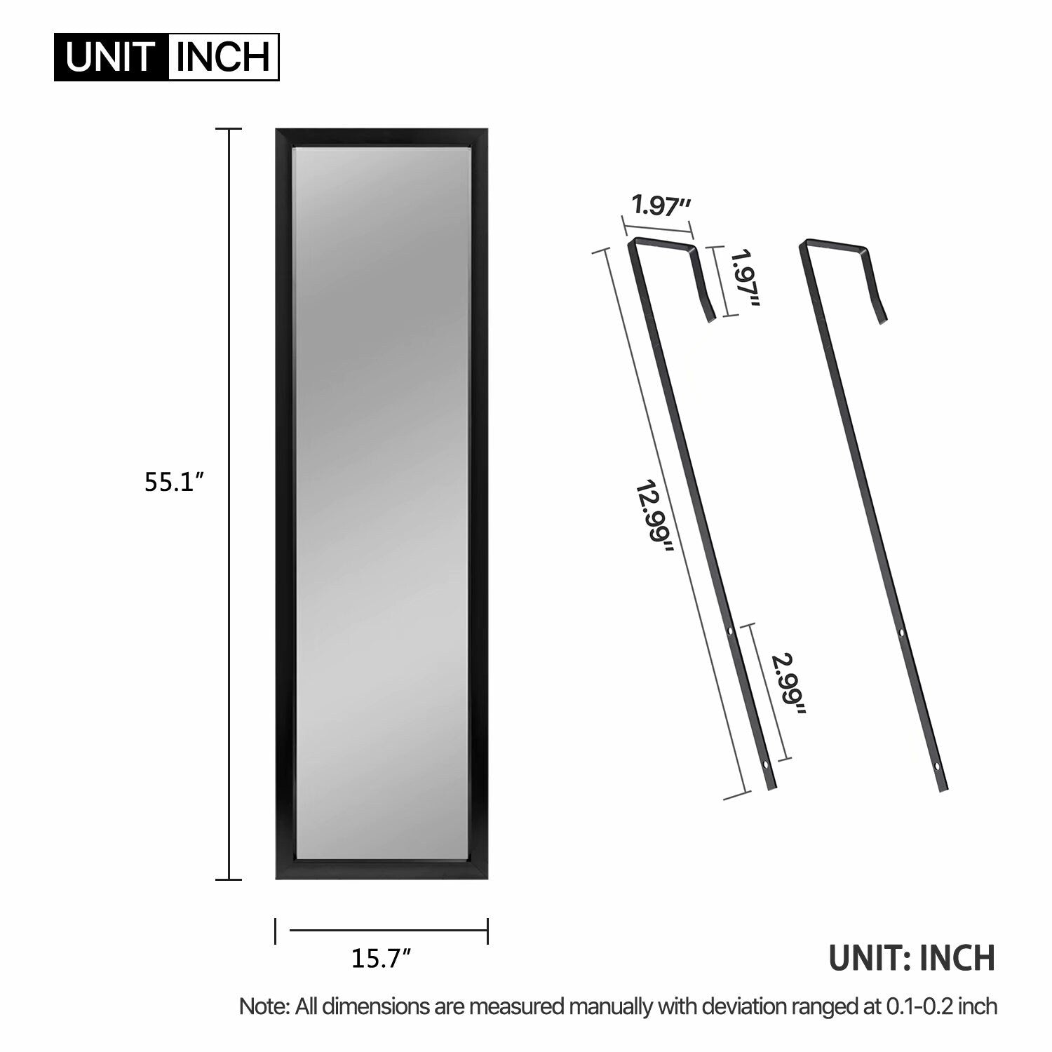 Modern Full-length Rectangular Wall-Mounted Hanging Door Mirror