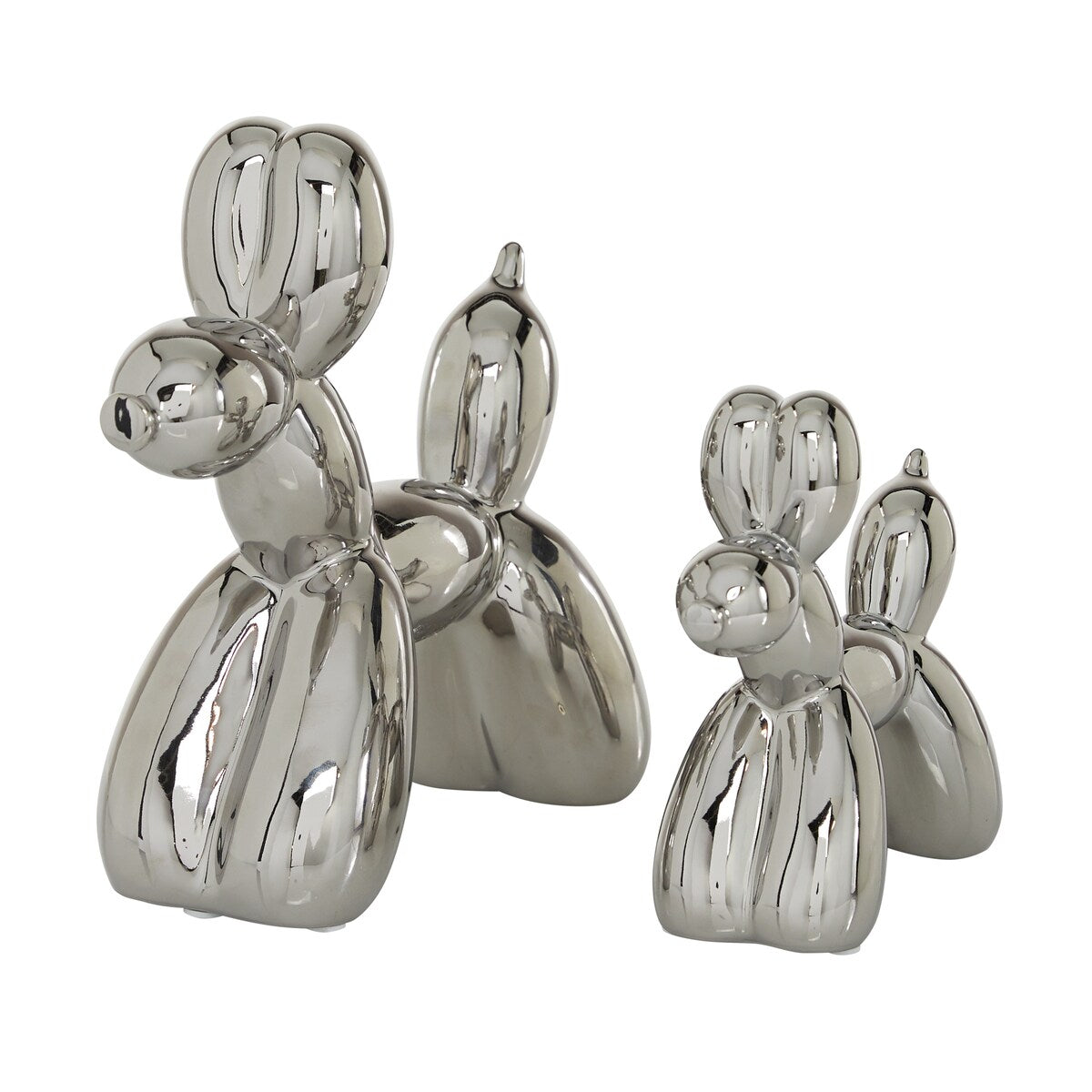 Porcelain Ceramic Dog Balloon Sculpture - Set of 2 Gold, White, black, Silver or Multi Colored - Roche River Decor