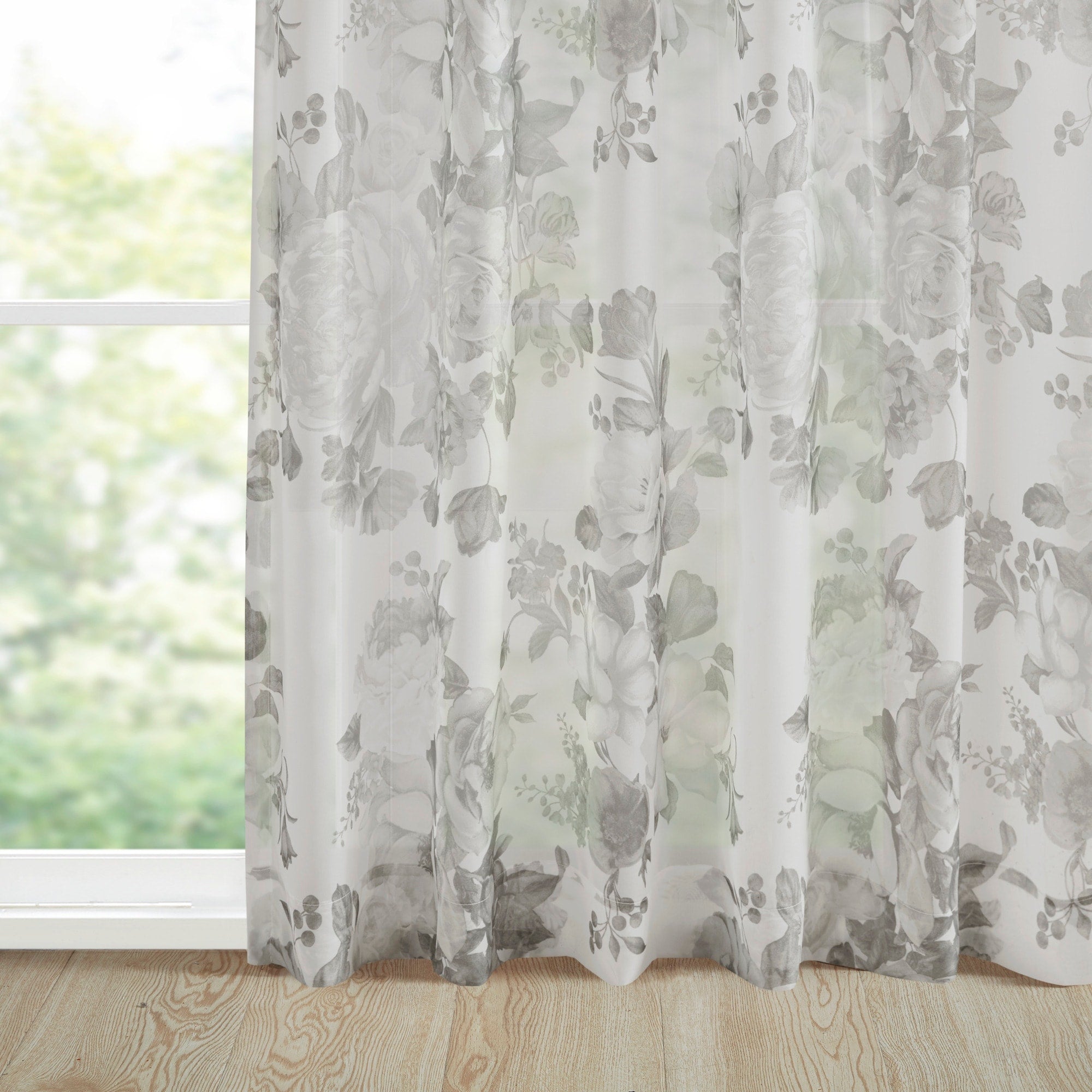 Madison Park Abelia Printed Floral Rod Pocket and Back Tab Voile Sheer Curtain