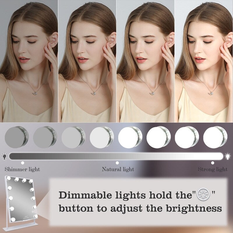 VANITII Hollywood Vanity Makeup Mirror With 12 LED Bulbs Wireless Charge White Bluetooth 10X Magnifying Glass Smart Control