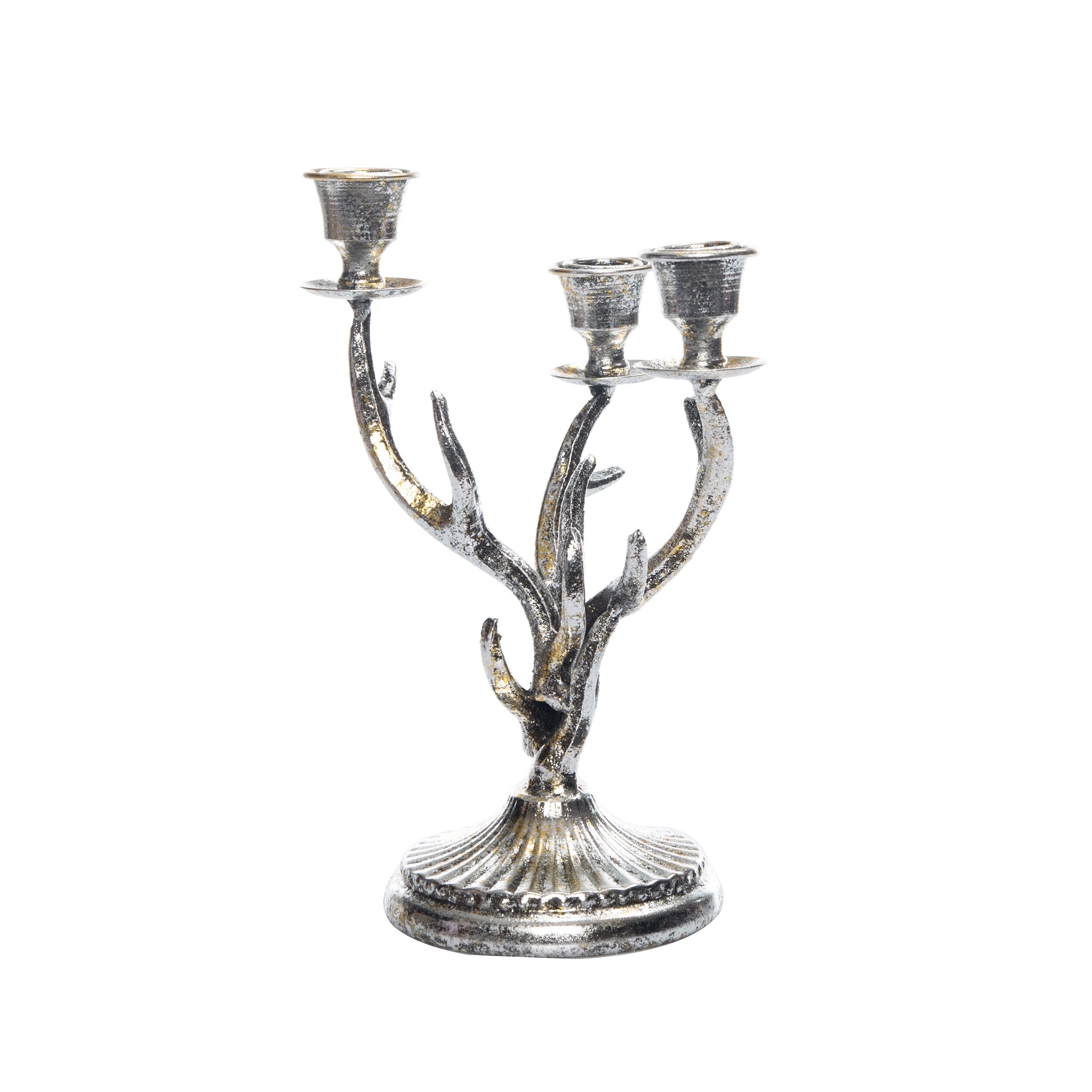 Transpac Metal 10 in. Silver Christmas Antler Candle Holder