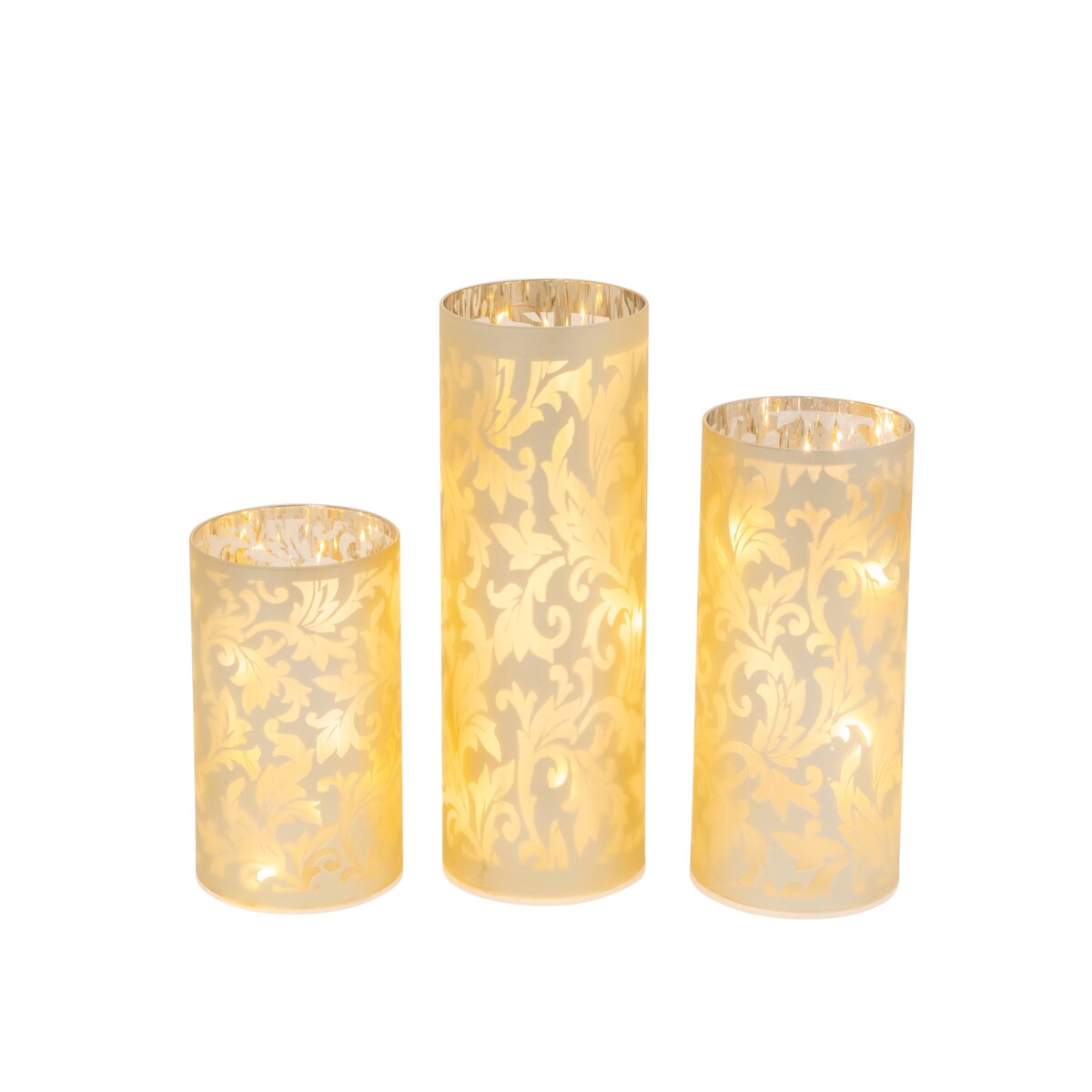 Illuminated Champagne Colored Glass Luminary Set of 3