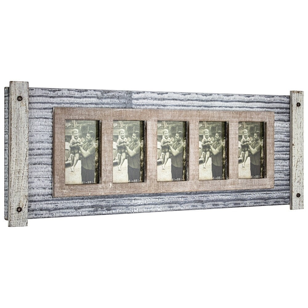 American Art Decor Rustic Wood and Metal Hanging 5 Picture Photo Frame