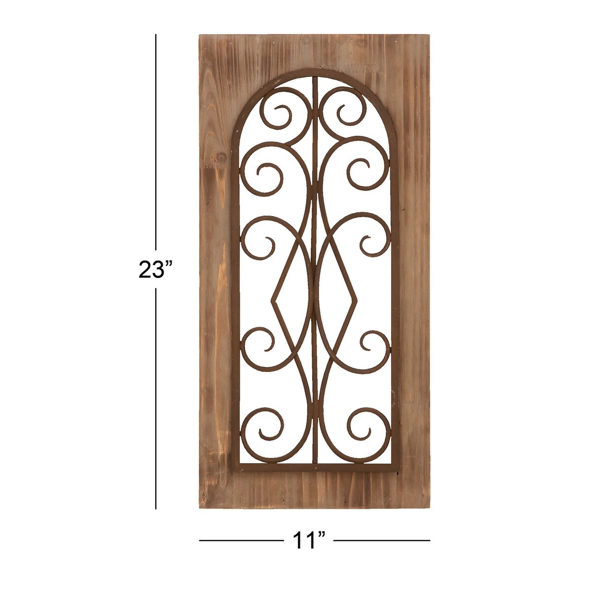 Wood Scroll Window Inspired Home Wall Decor with Metal Scrollwork Relief - Brown - Roche River Decor