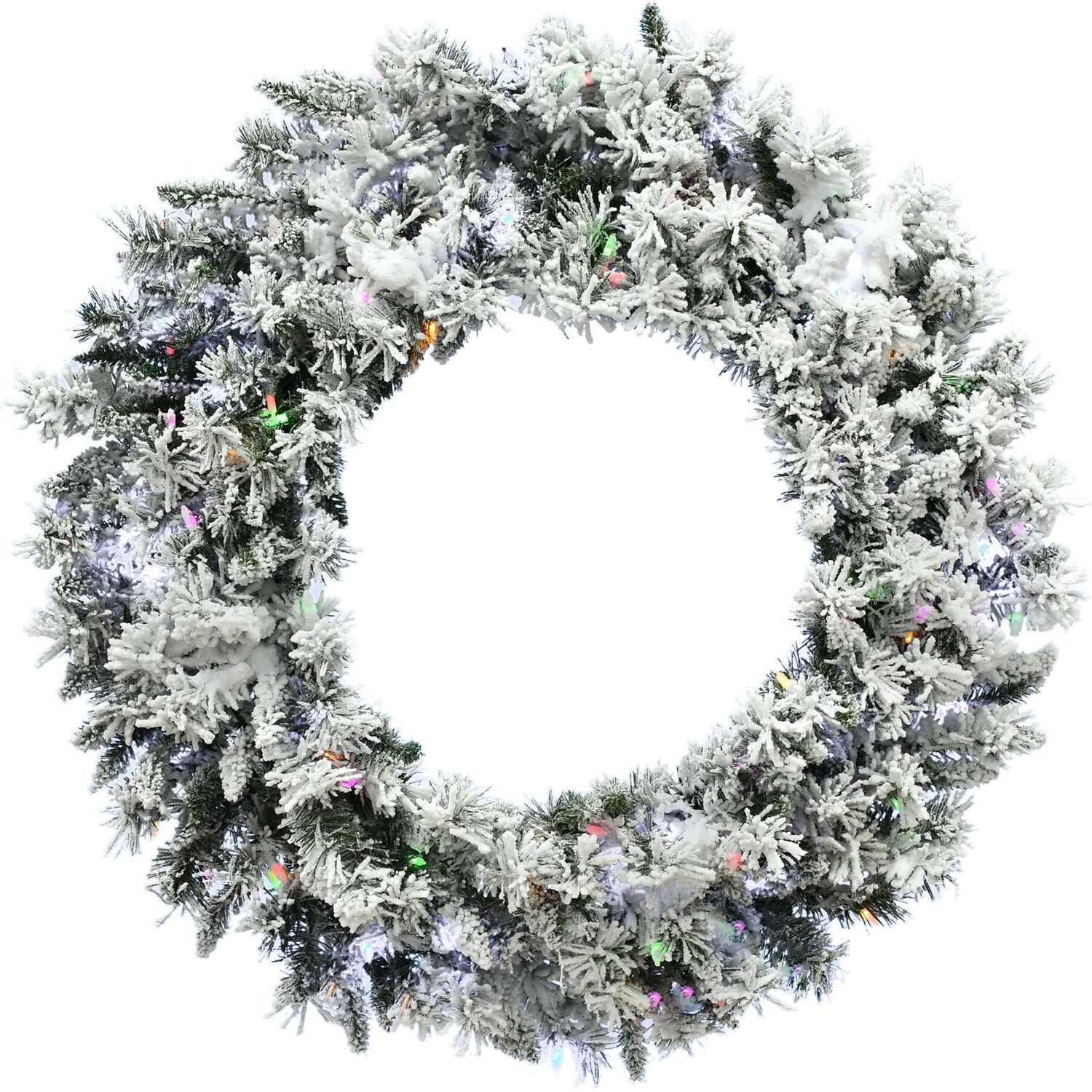 Christmas Time 24-In. White Pine Snowy Wreath with Dual Multicolor & Warm White LED Lights - Snow