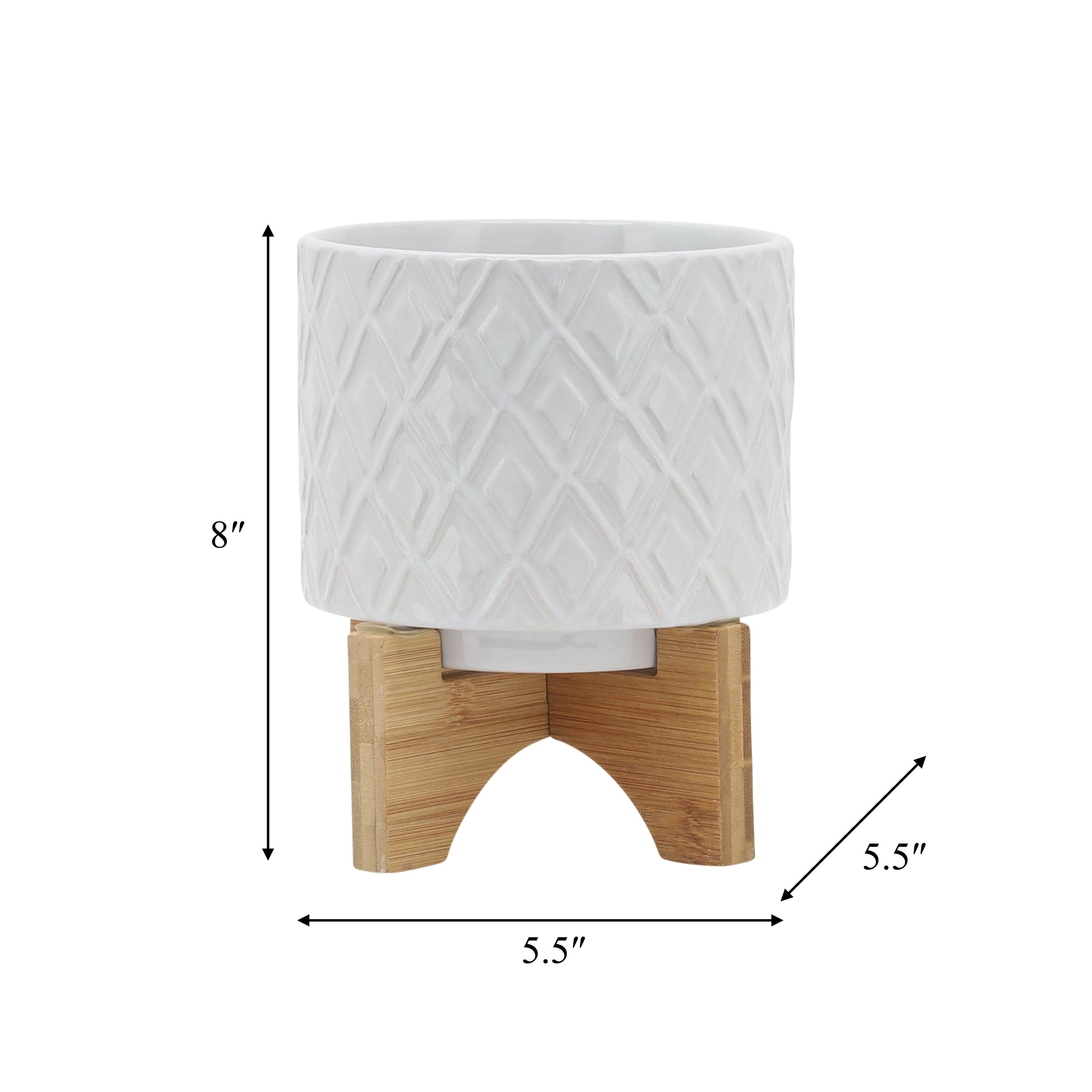 Sagebrook Home White Neutral Ceramic Planter Pot with Wood Stand