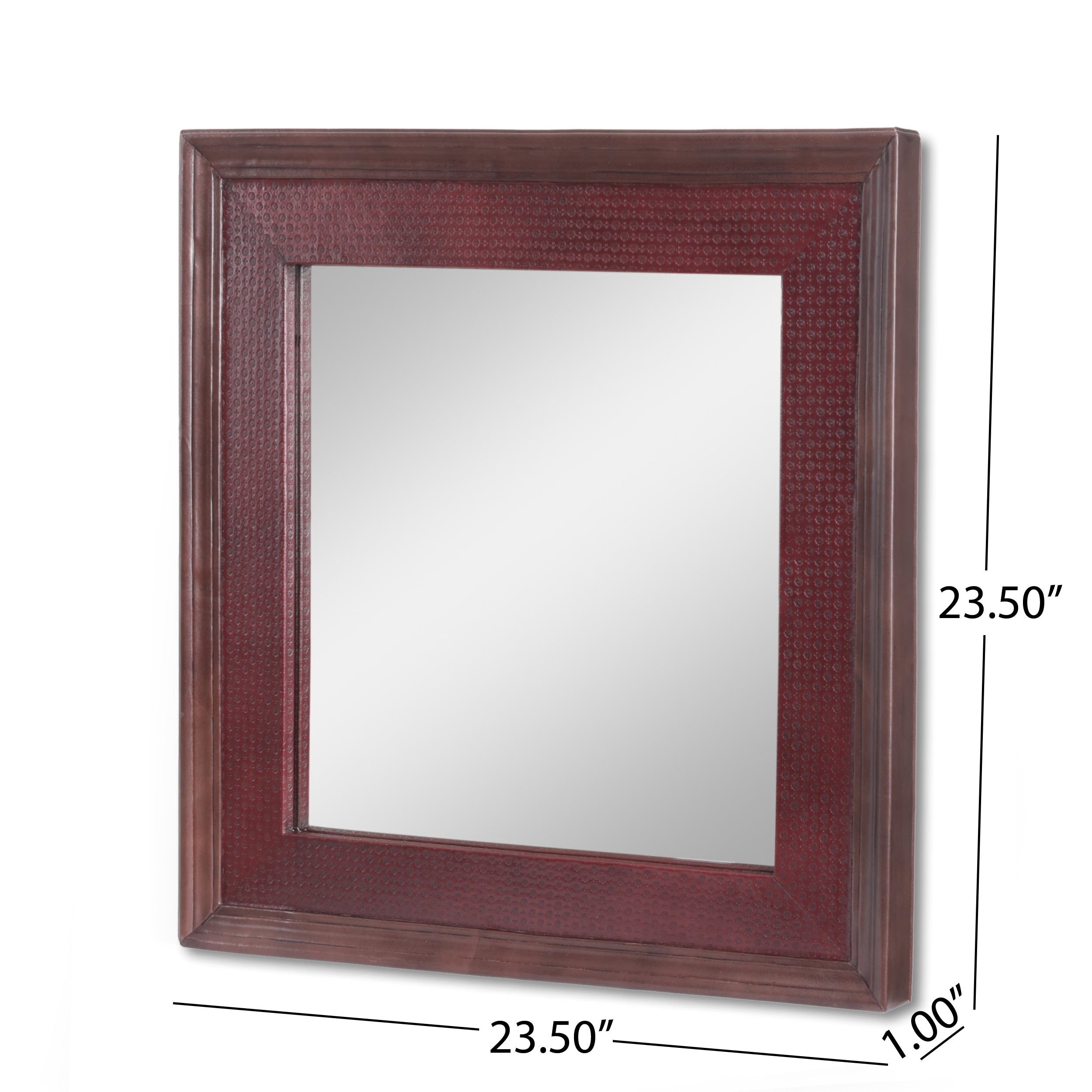 Bearden Indoor Leather Handcrafted Square Wall Mirror by Christopher Knight Home