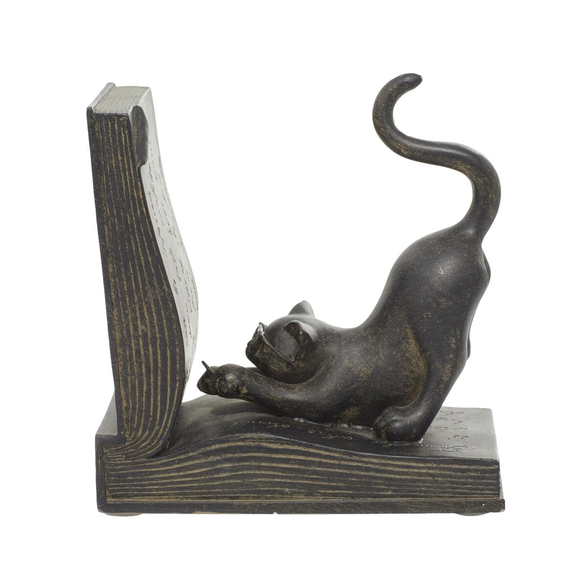 Polystone Cat Reading Decorative Bookends - Set of 2 Black - Roche River Decor