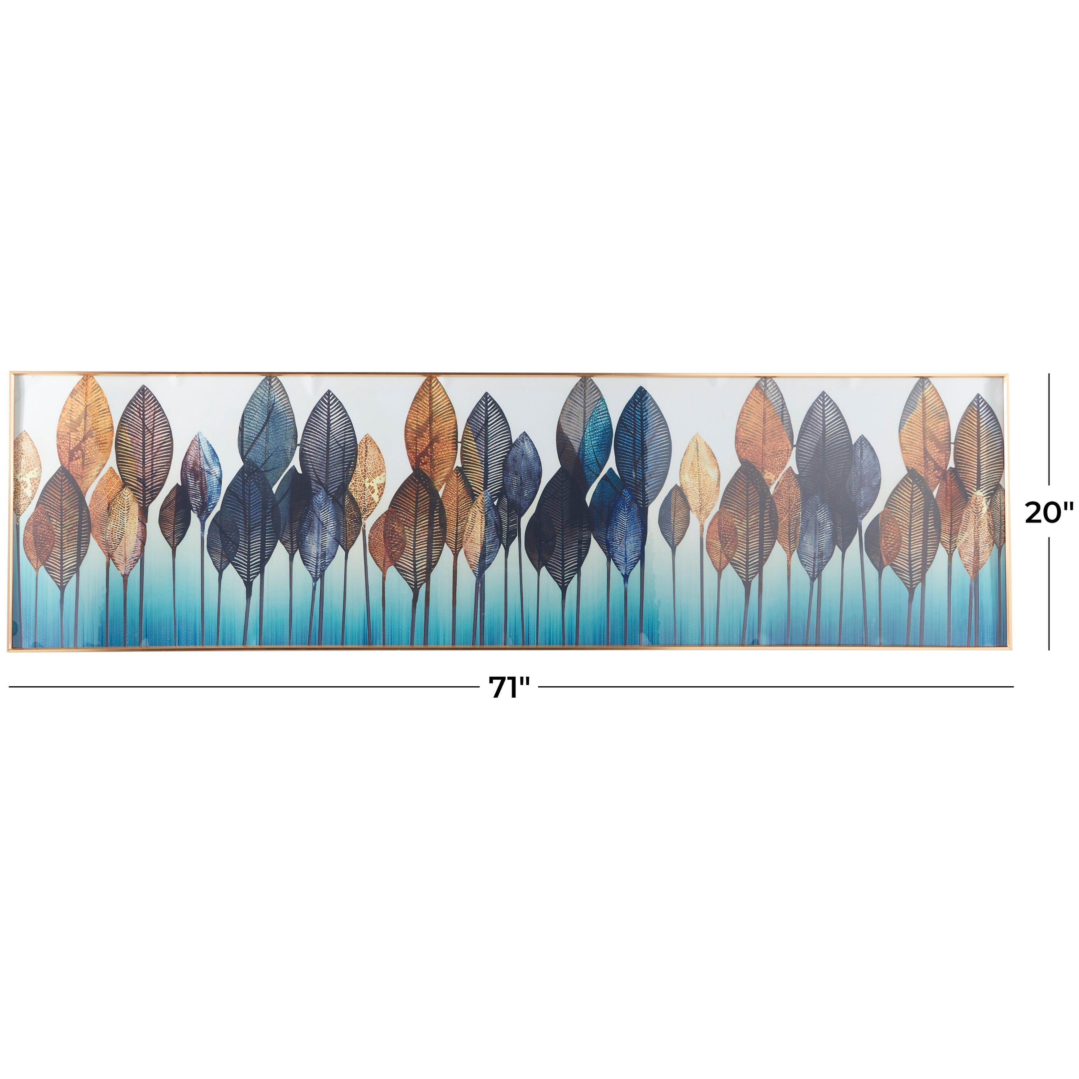 CosmoLiving by Cosmopolitan Blue Porcelain Leaf Framed Wall Art with Gold Aluminum Frame - 1.50W x 71.00L x 20.00H