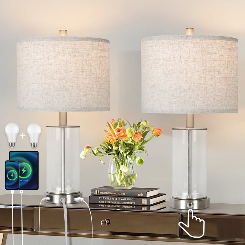 21.5 inch Table Lamp with Glass Lamp Body and Linen Lampshade