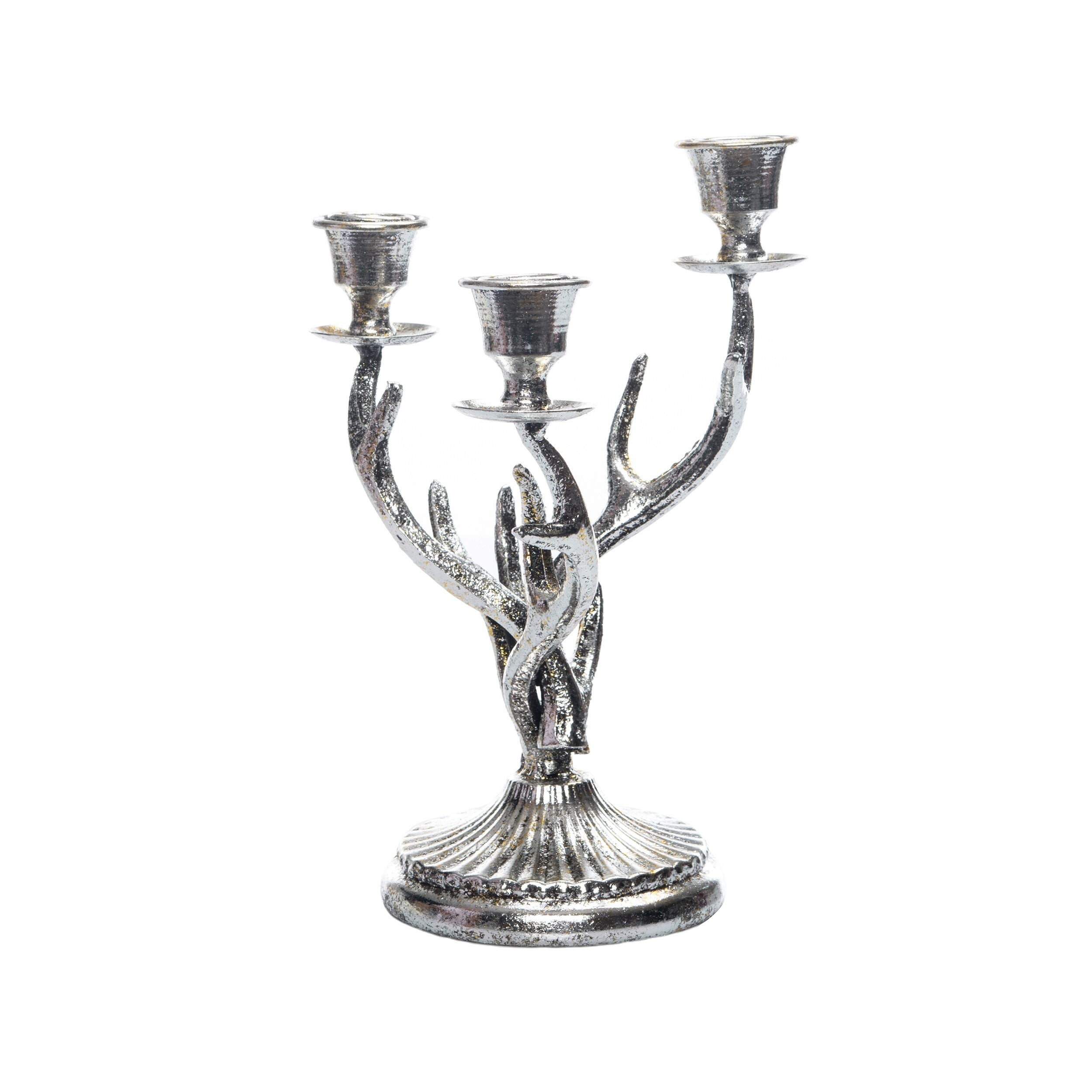 Transpac Metal 10 in. Silver Christmas Antler Candle Holder