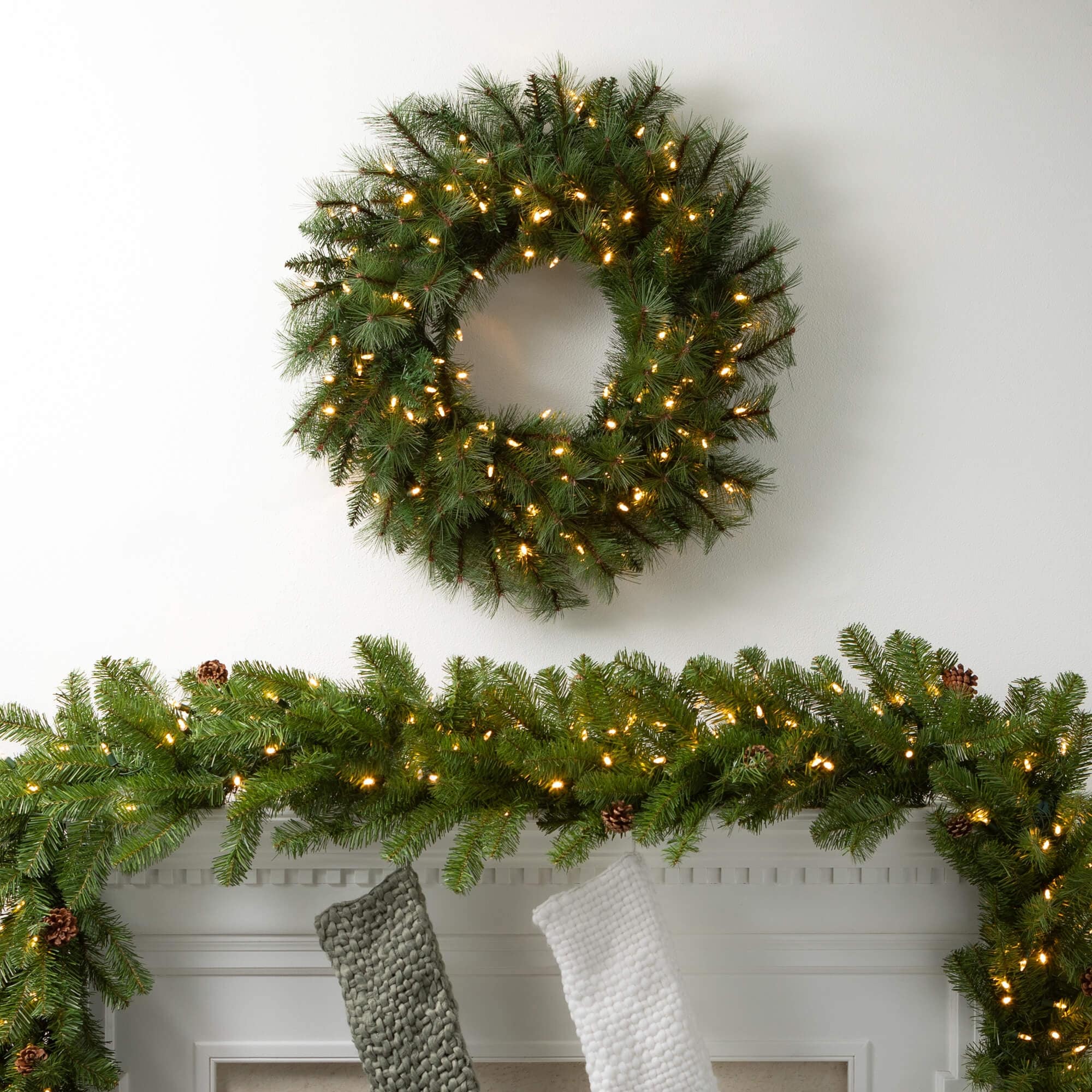 108L Sullivans Artificial Christmas Lit Pine And Cone Garland, Green