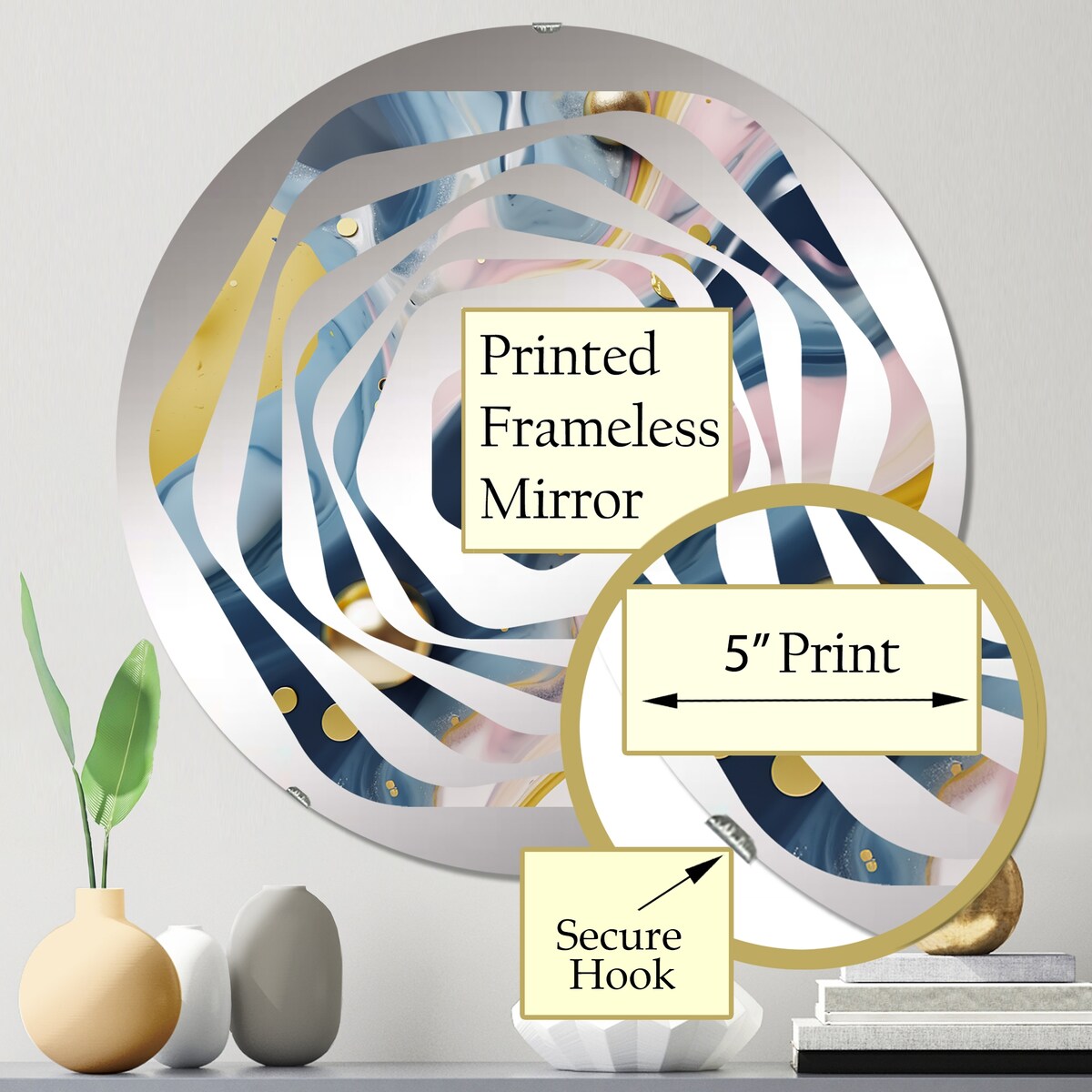 Designart Yellow And Blue Fluid Stone IV - Modern Abstract Marble Amorphe Decorative Mirror