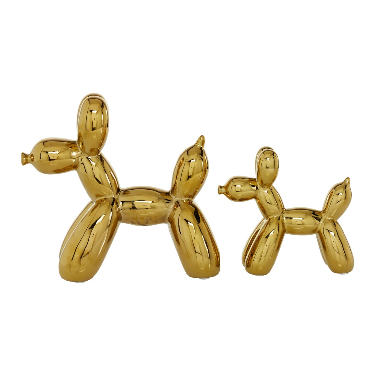 Porcelain Ceramic Dog Balloon Sculpture - Set of 2 Gold, White, black, Silver or Multi Colored - Roche River Decor