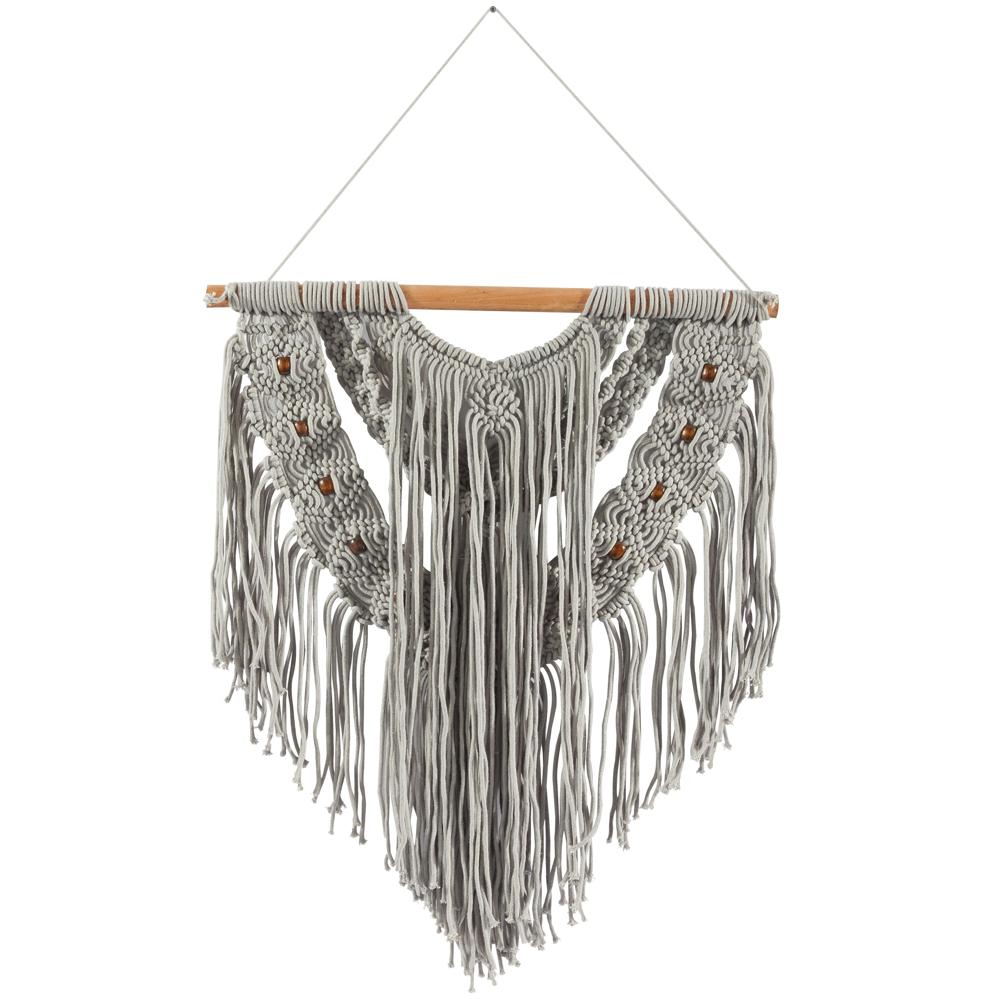 Cotton Handmade Intricately Weaved Macrame Wall Decor with Beaded Fringe Tassels - Gray or Cream