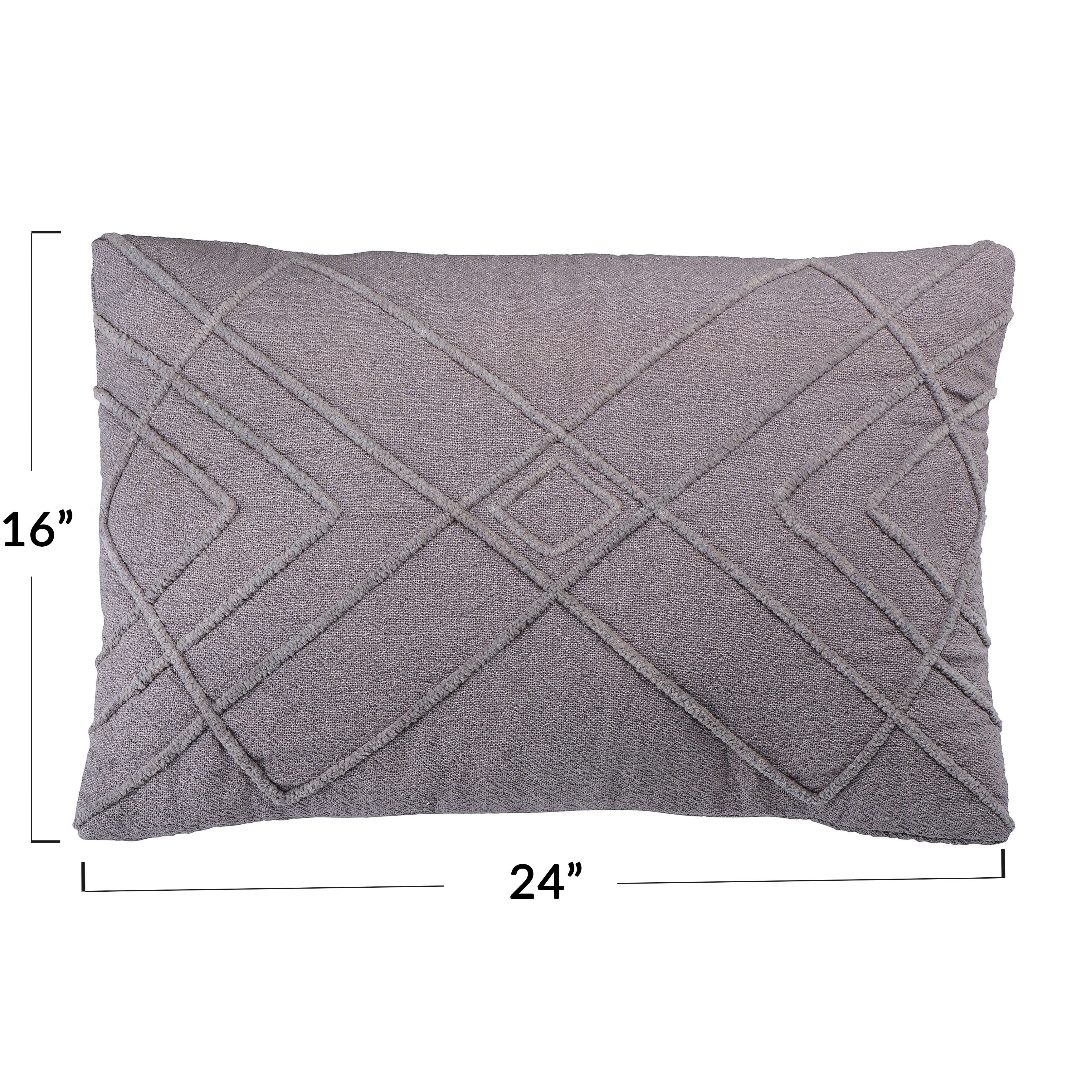 Embroidered Cotton Geometric Lumbar Pillow