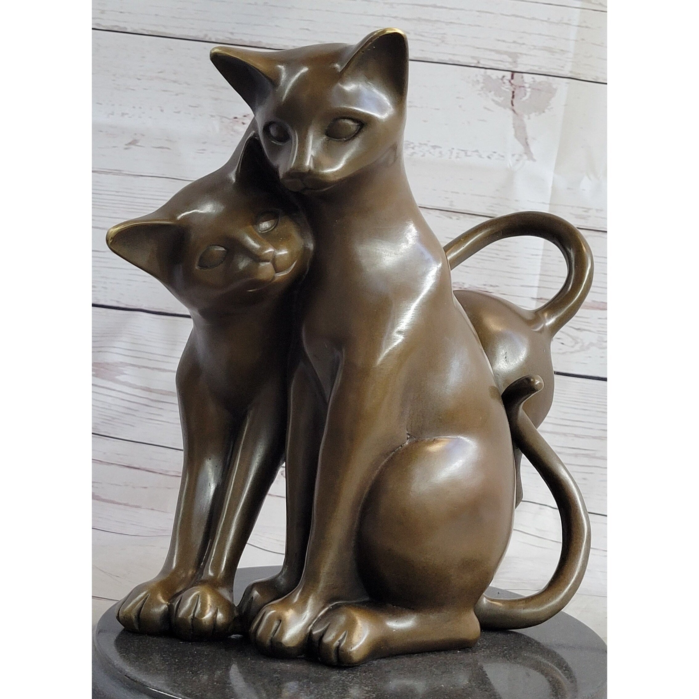 Art Deco Two Large Household Cat Playing With Each Other Bronze Sculpture Statue