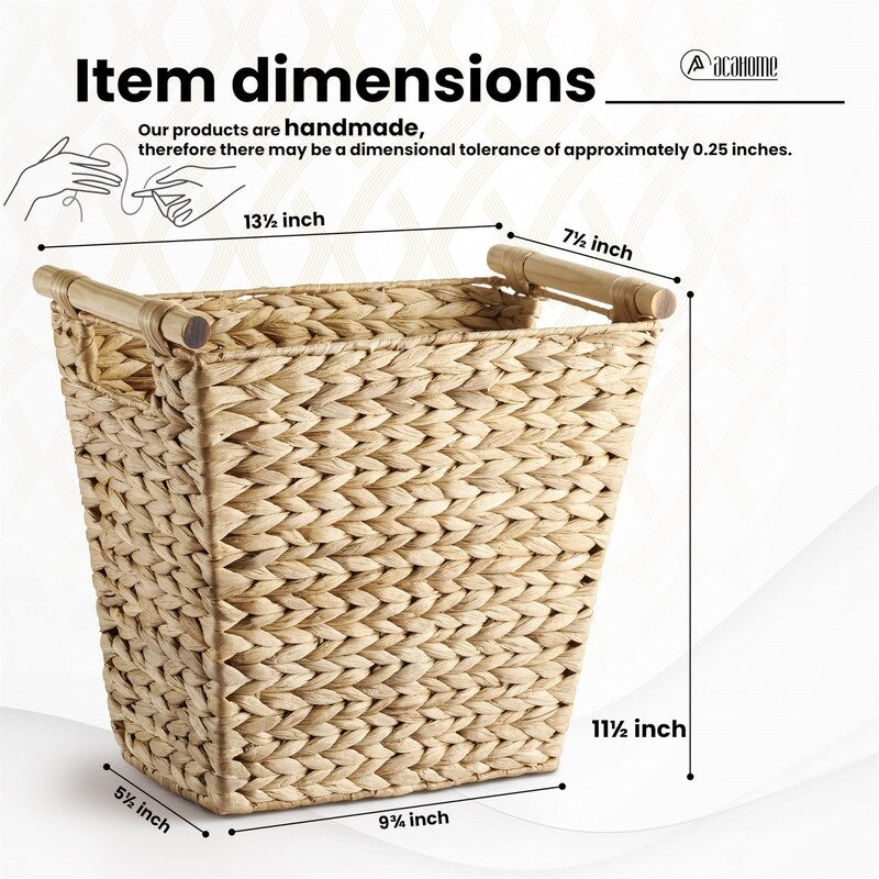 Wicker Waste Basket - 13 x 7.5 x 12.25