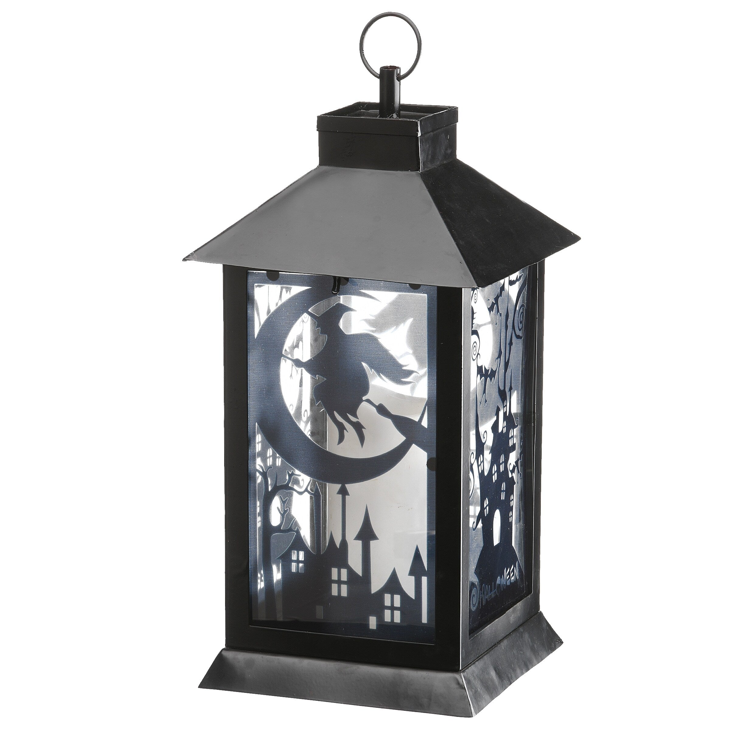 National Tree Company Halloween Lantern with LED Lights, Carved Images of Witches and Cobwebs, 16 inches - 16 in