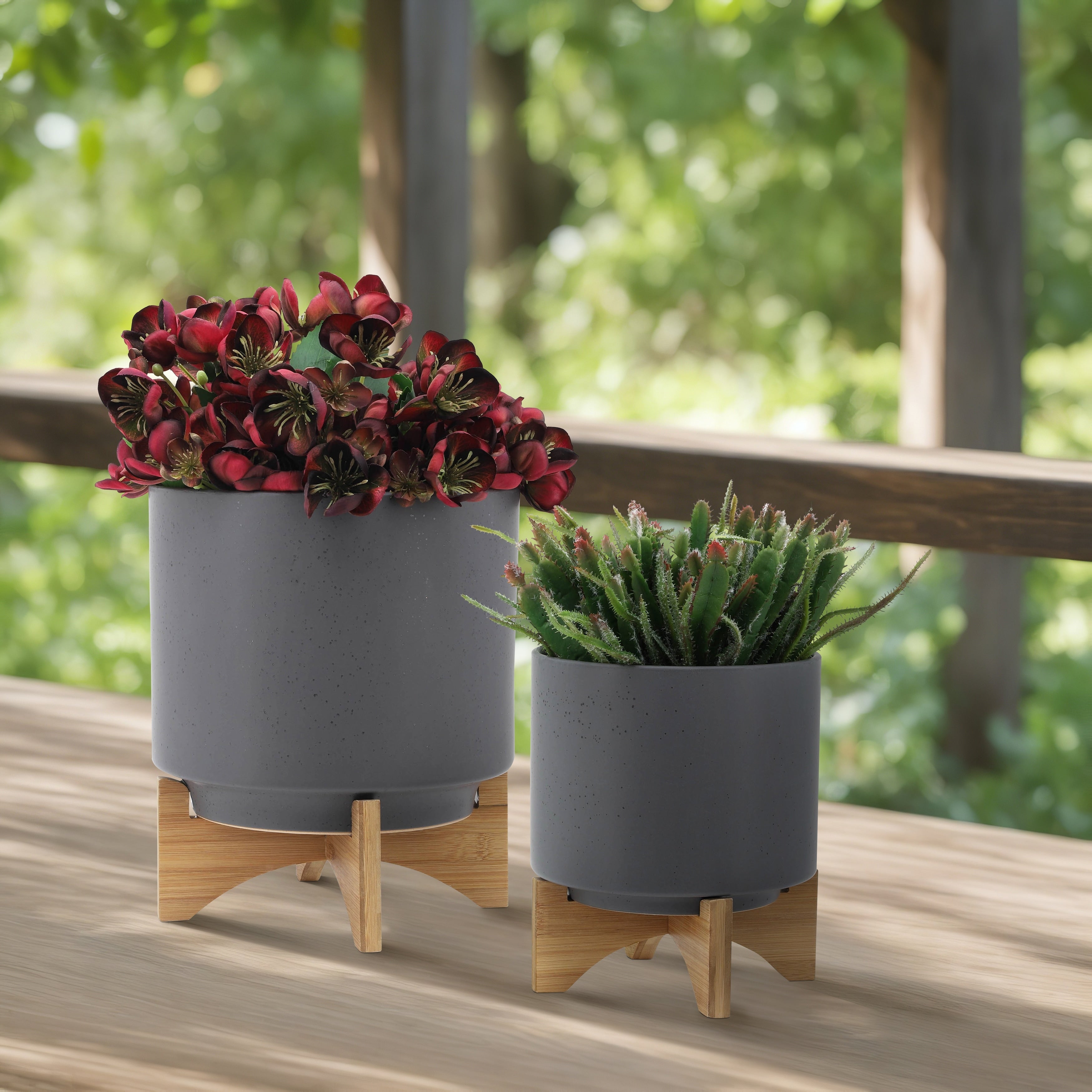 Sagebrook Home Neutral Ceramic Planter Pot with Stand Indoor/Outdoor