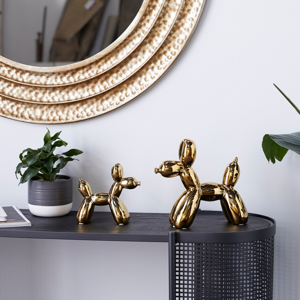 Porcelain Ceramic Dog Balloon Sculpture - Set of 2 Gold, White, black, Silver or Multi Colored - Roche River Decor